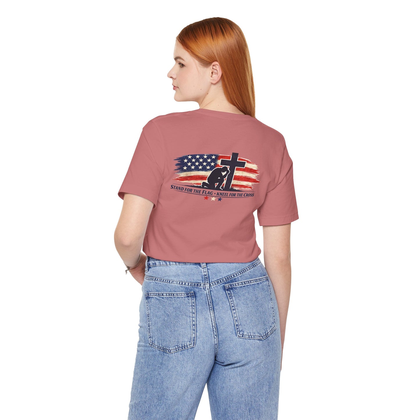 Patriotic Cross Tee – "Stand for the Flag, Kneel for the Cross" Short Sleeve T-Shirt