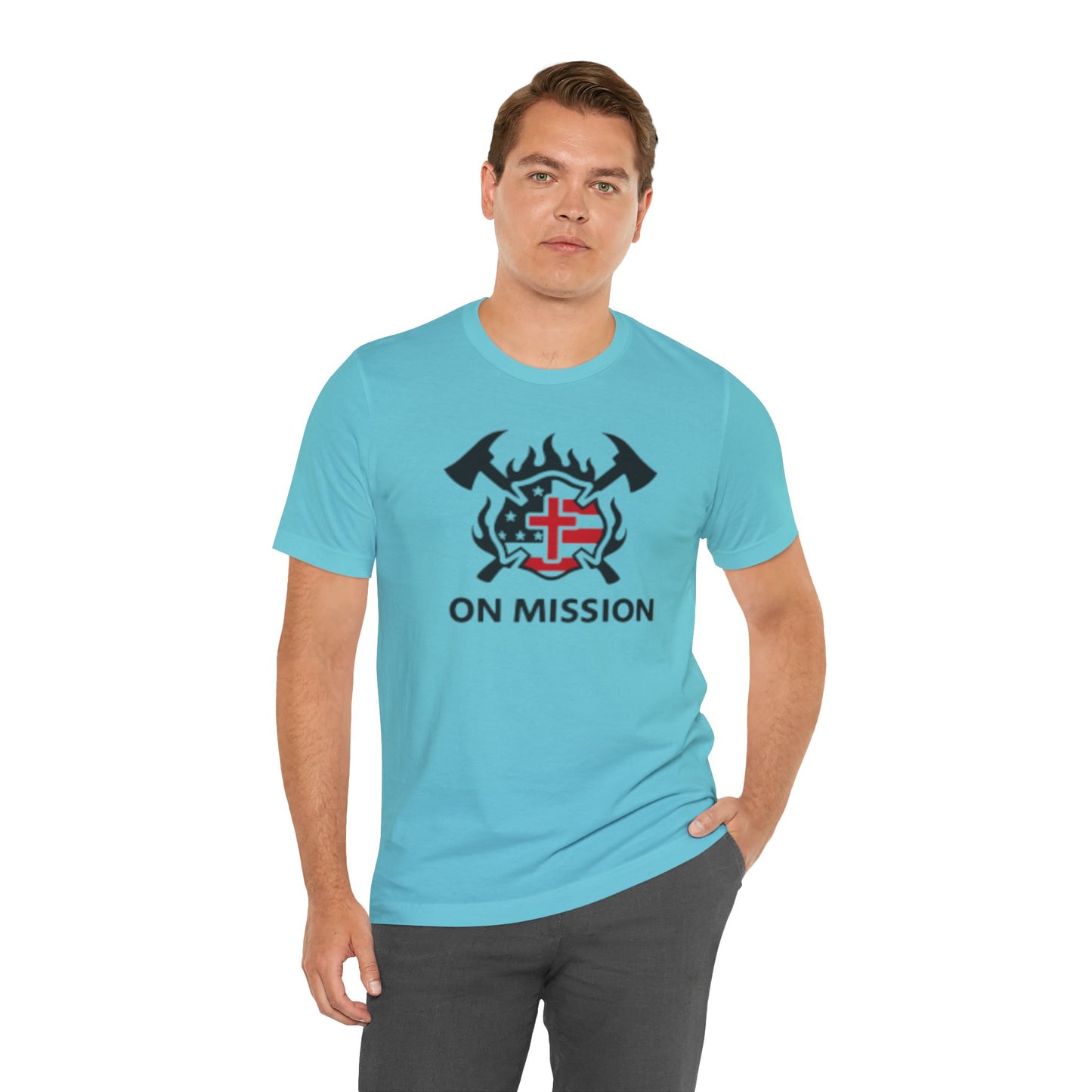 On Mission Christian Cross & American Flag T‑Shirt