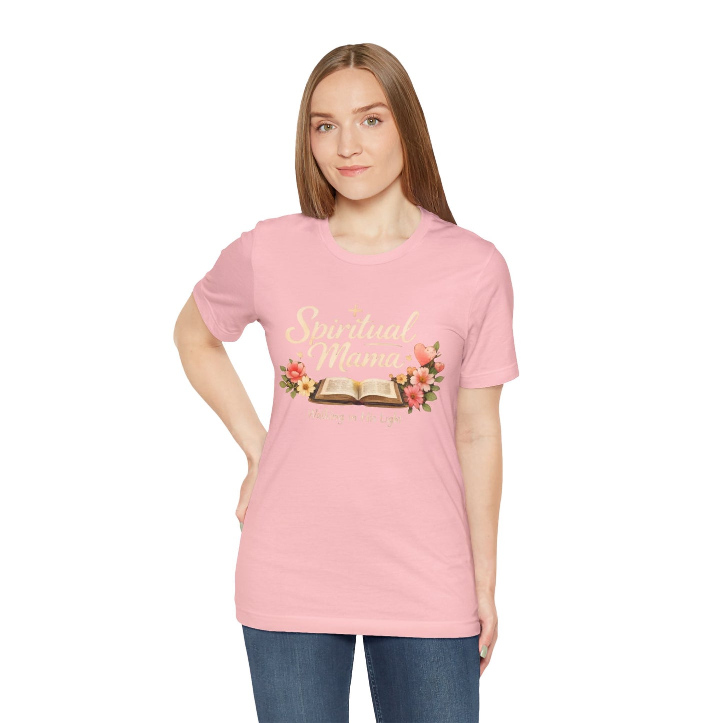 Spiritual Mama T-Shirt — "Walking in His Light" Floral Bible Tee
