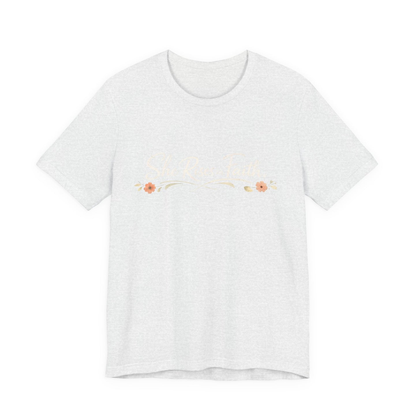 "She Rises In Faith" Chest Tee – Delicate Peach Blossom Graphic