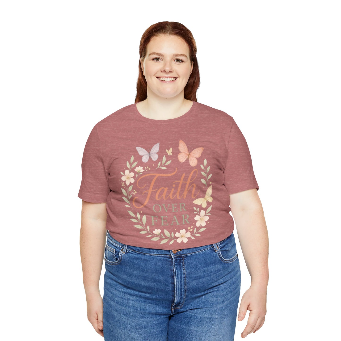 Faith Over Fear T-Shirt — Floral Butterfly Inspirational Tee