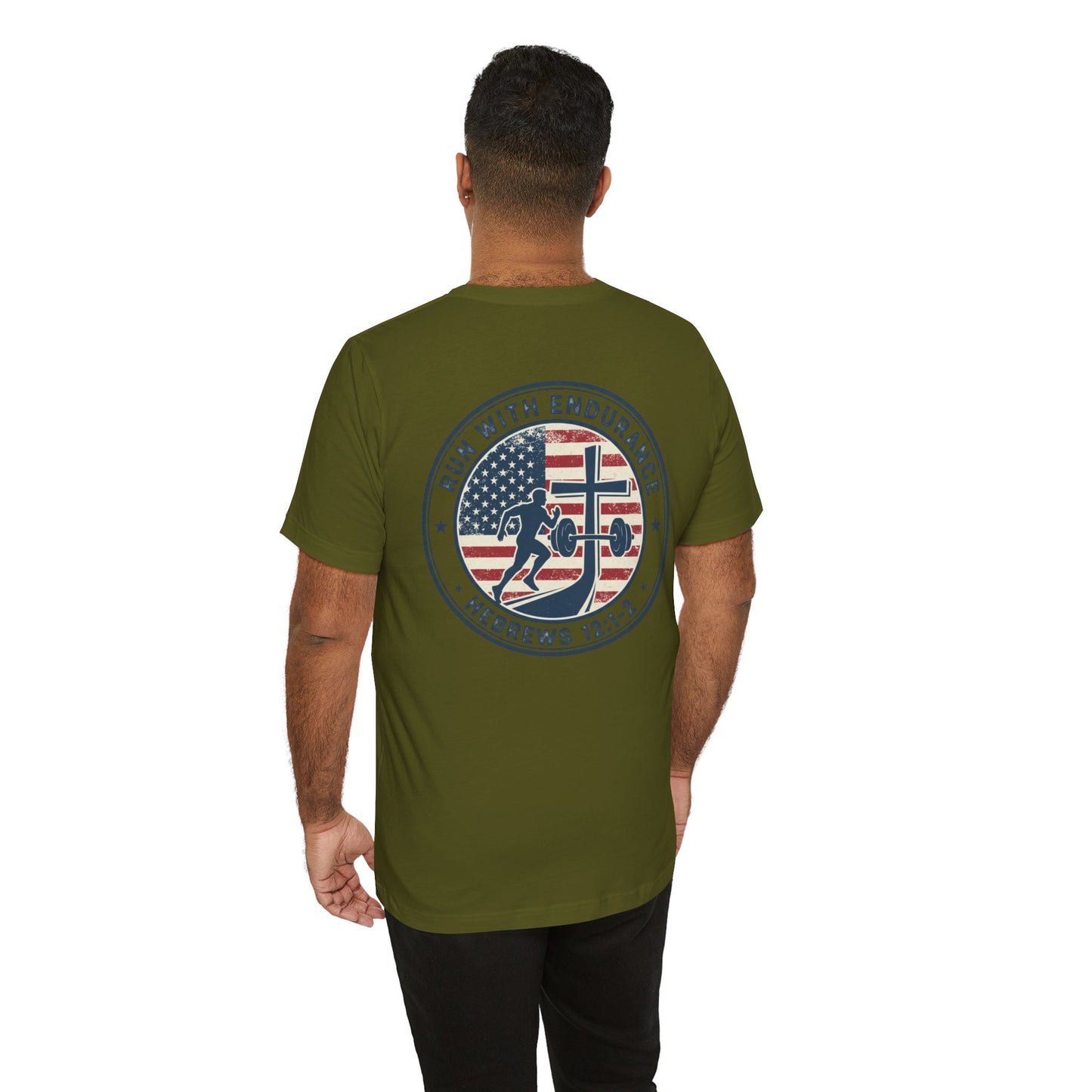 Hebrews 12:1-2 'Run With Endurance' T-Shirt — Inspirational Christian Tee