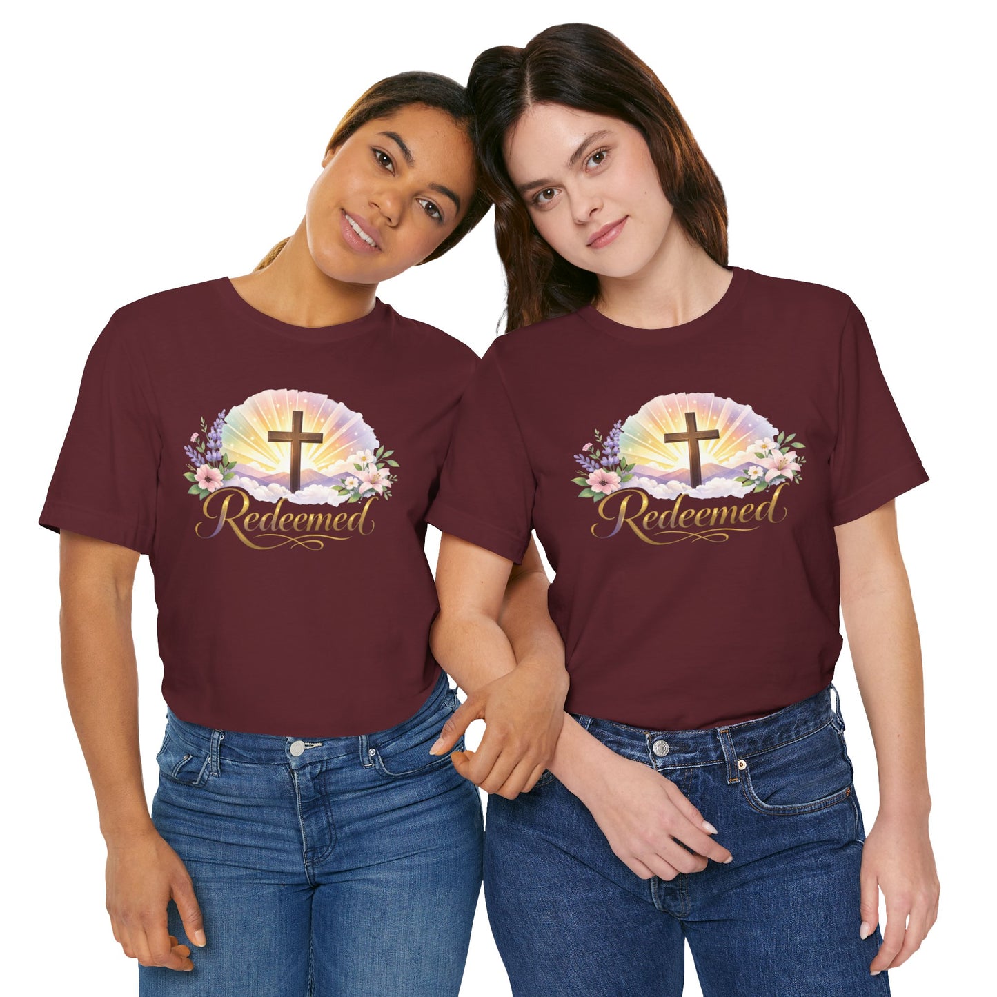 "Redeemed" Cross Floral T-Shirt — Christian Faith Tee