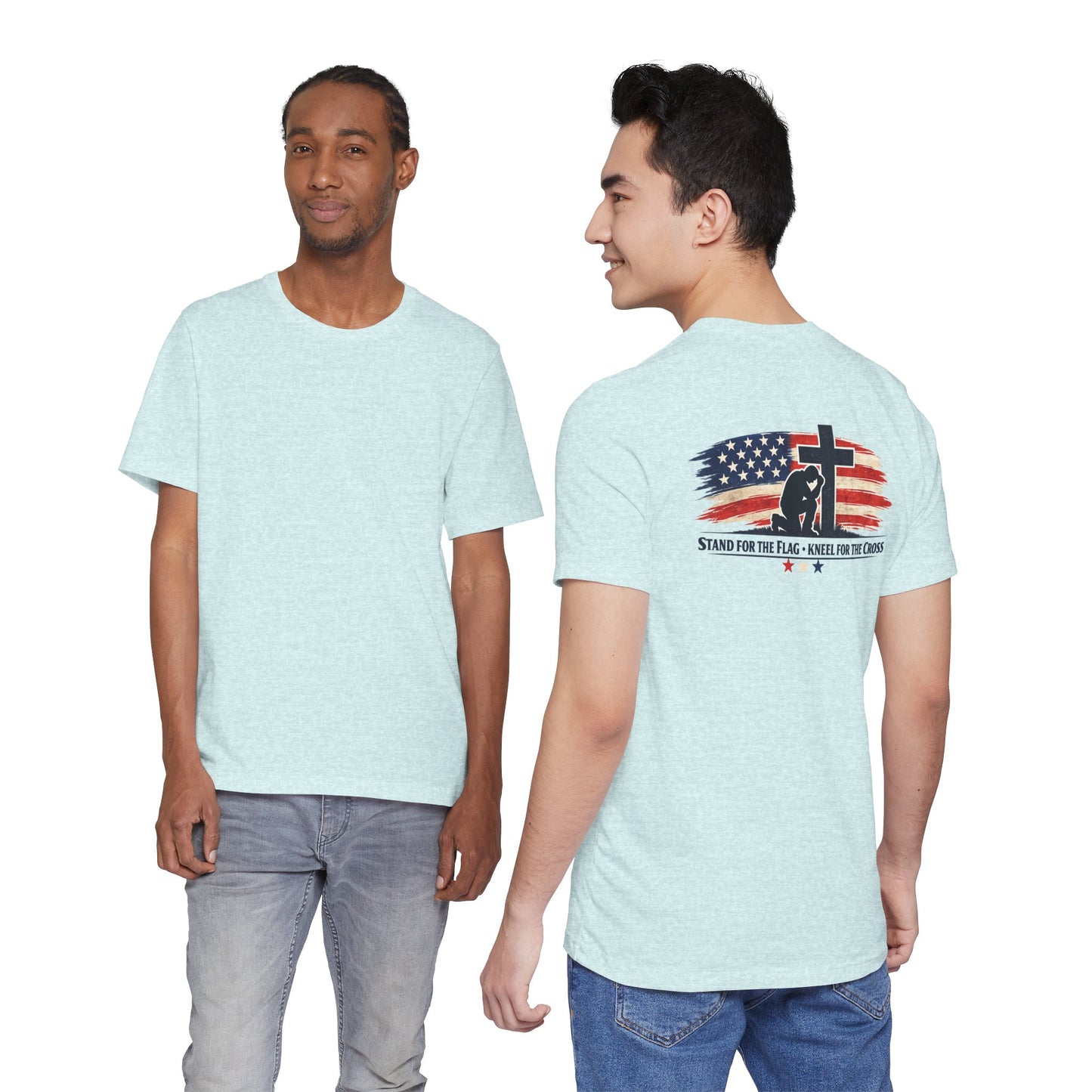 Patriotic Cross Tee – "Stand for the Flag, Kneel for the Cross" Short Sleeve T-Shirt