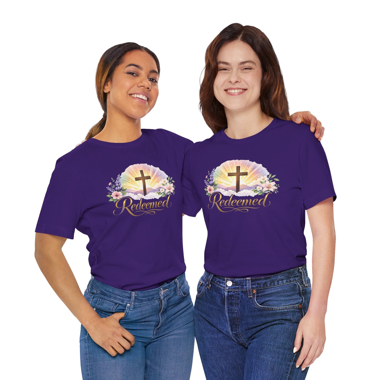 "Redeemed" Cross Floral T-Shirt — Christian Faith Tee