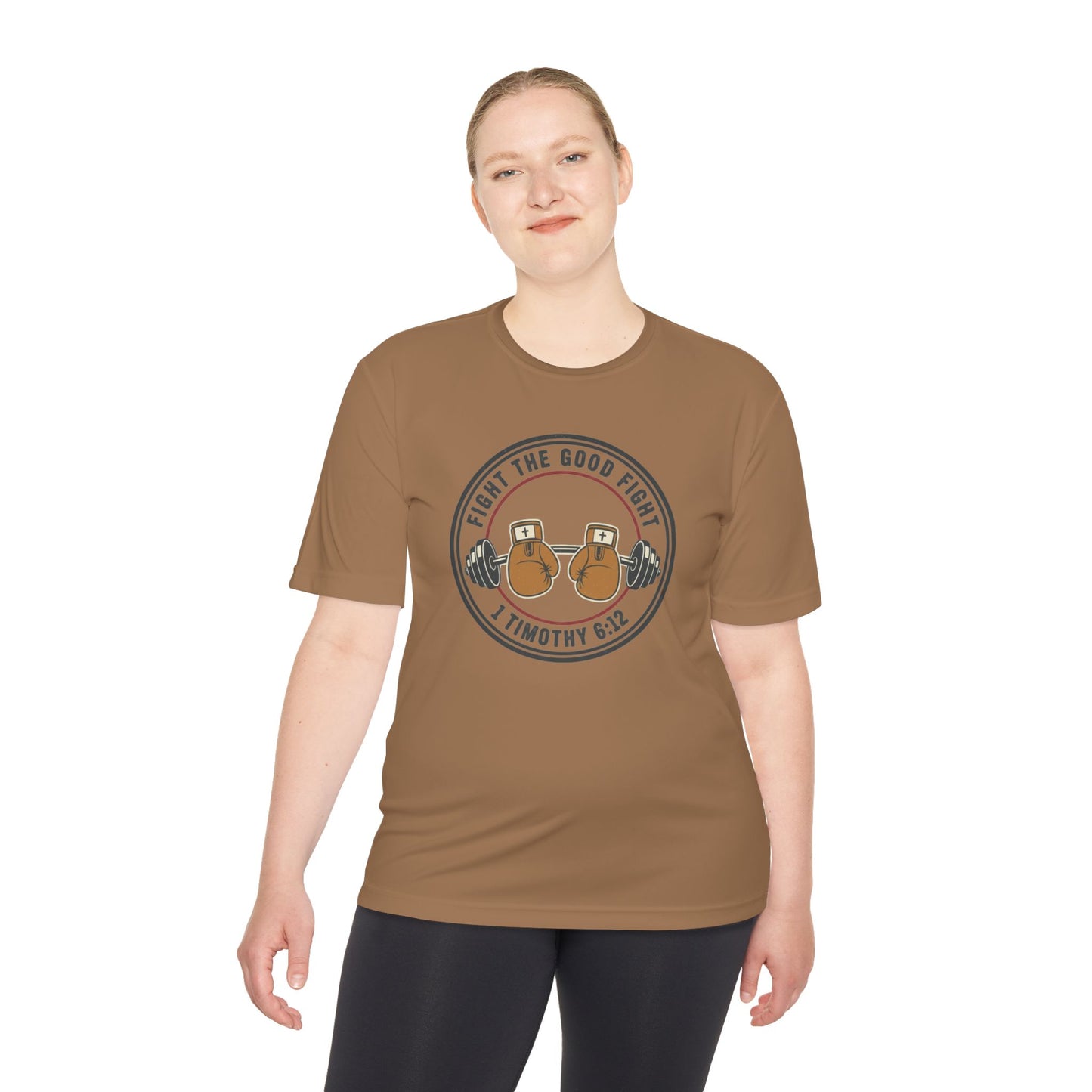 1 Timothy 6:12 'Fight the Good Fight' Moisture-Wicking Workout Tee