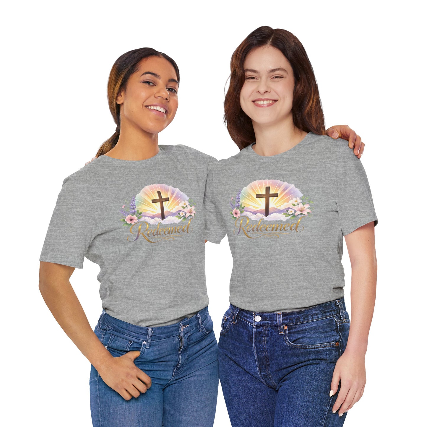 "Redeemed" Cross Floral T-Shirt — Christian Faith Tee