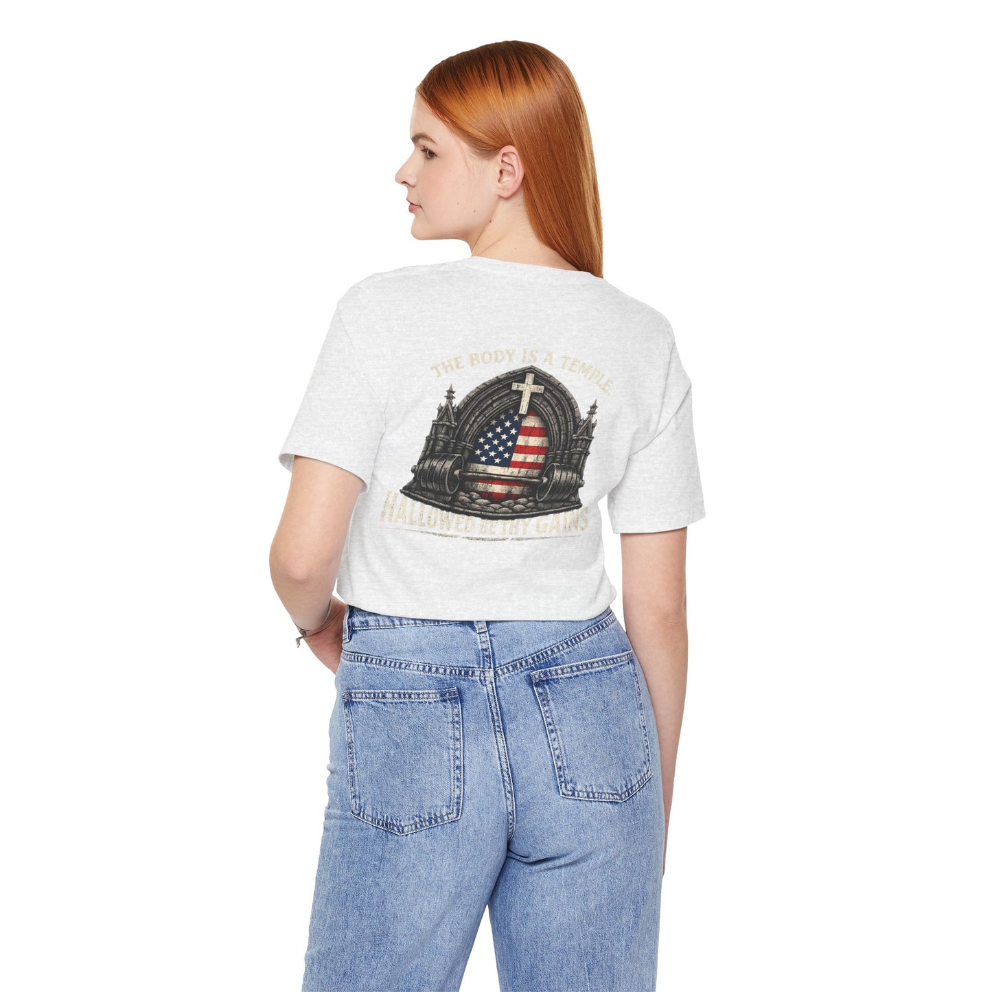 Patriotic Gym Tee — “The Body Is a Temple” American Flag Fitness T-Shirt