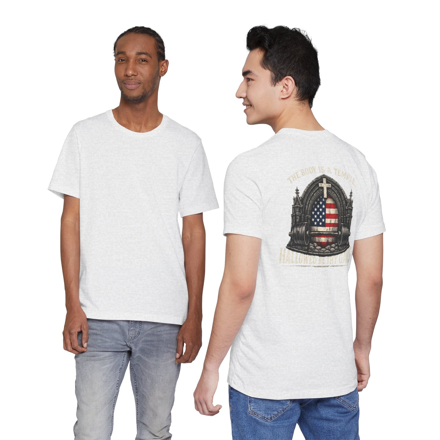 Patriotic Gym Tee — “The Body Is a Temple” American Flag Fitness T-Shirt
