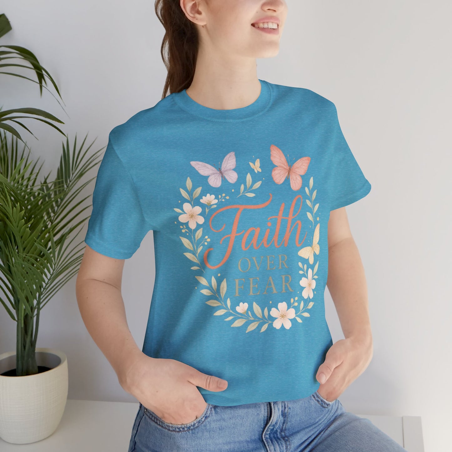 Faith Over Fear T-Shirt — Floral Butterfly Inspirational Tee