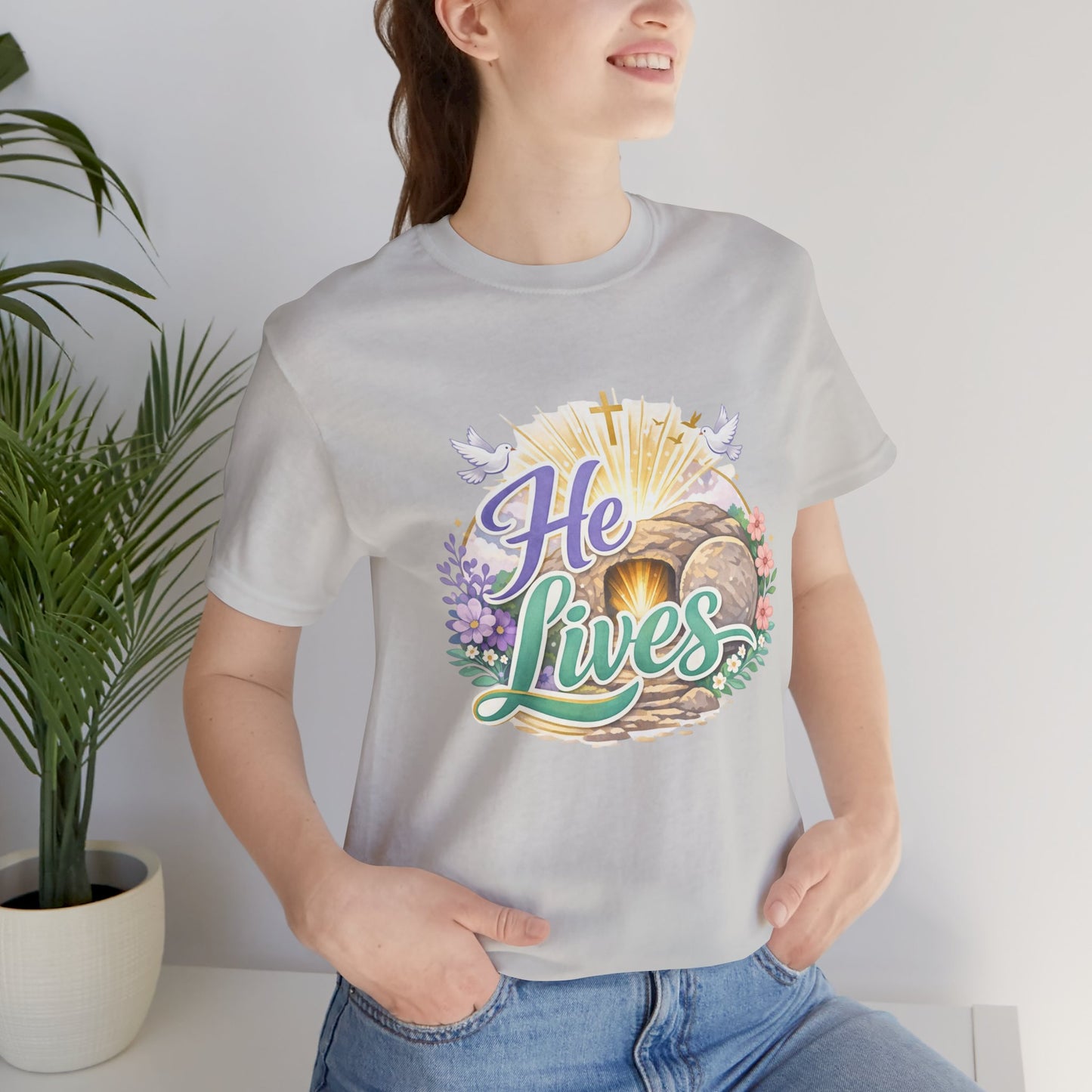 He Lives Jesus Tomb Tee — Christian Easter T‑Shirt