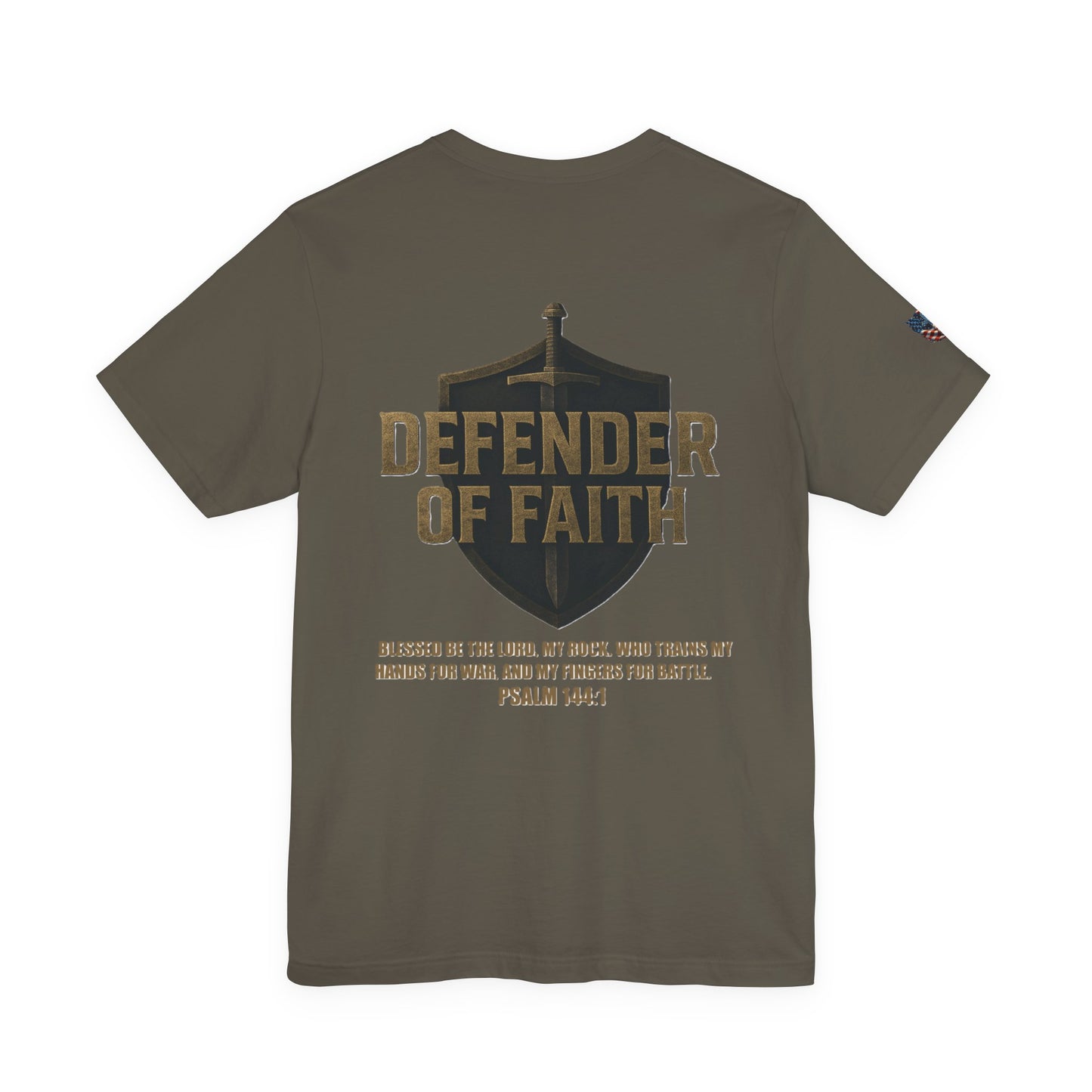 Psalm 144:1 'Defender of Faith' T-Shirt — Christian Scripture Tee