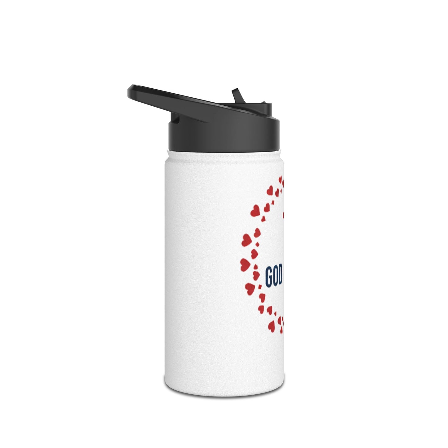 God Is Love Stainless Steel Water Bottle — Christian Cross Heart Design