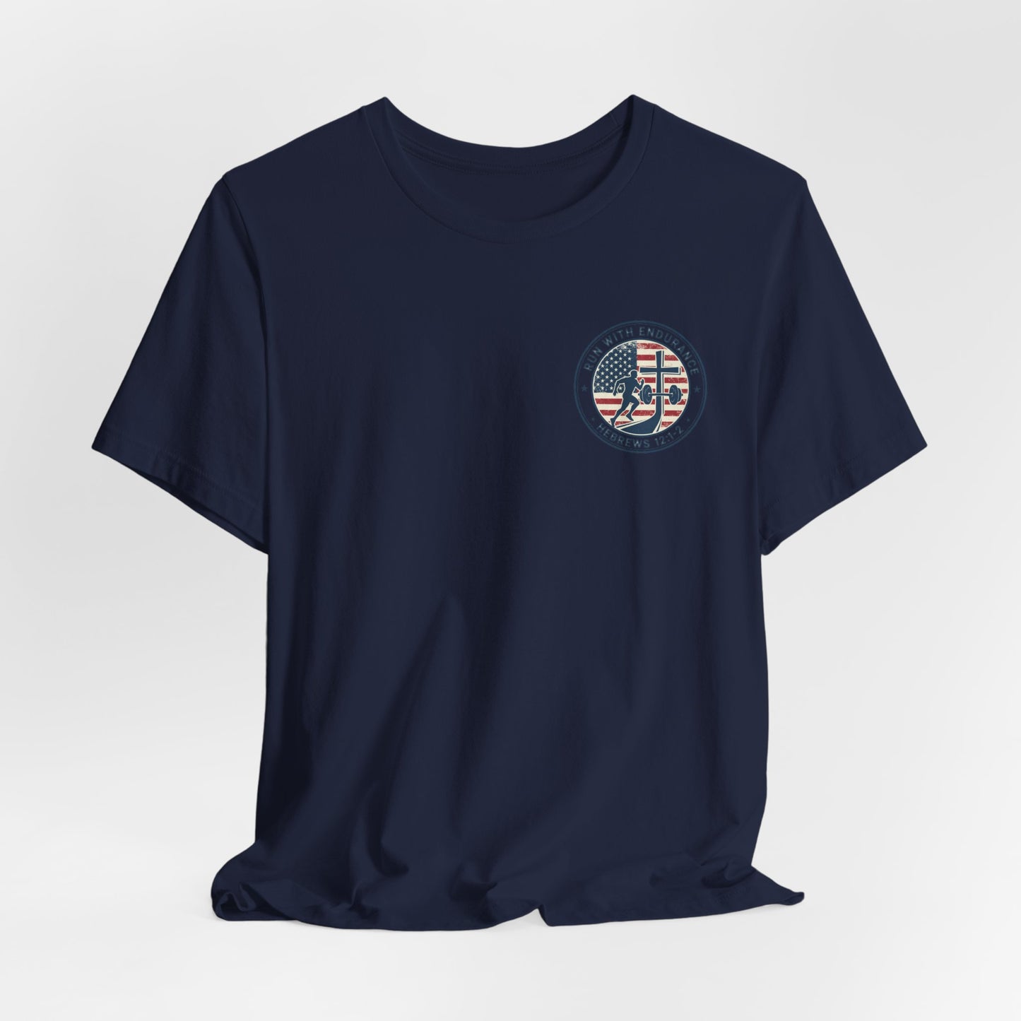 Hebrews 12:1-2 'Run With Endurance' T-Shirt — Inspirational Christian Tee