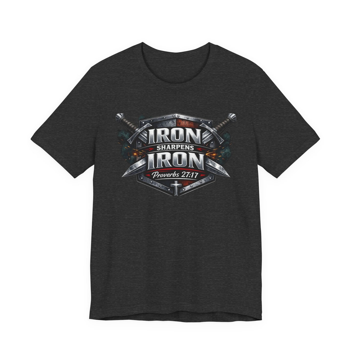 Iron Sharpens Iron T-Shirt — Faith-Based Proverbs 27:17 Graphic Tee