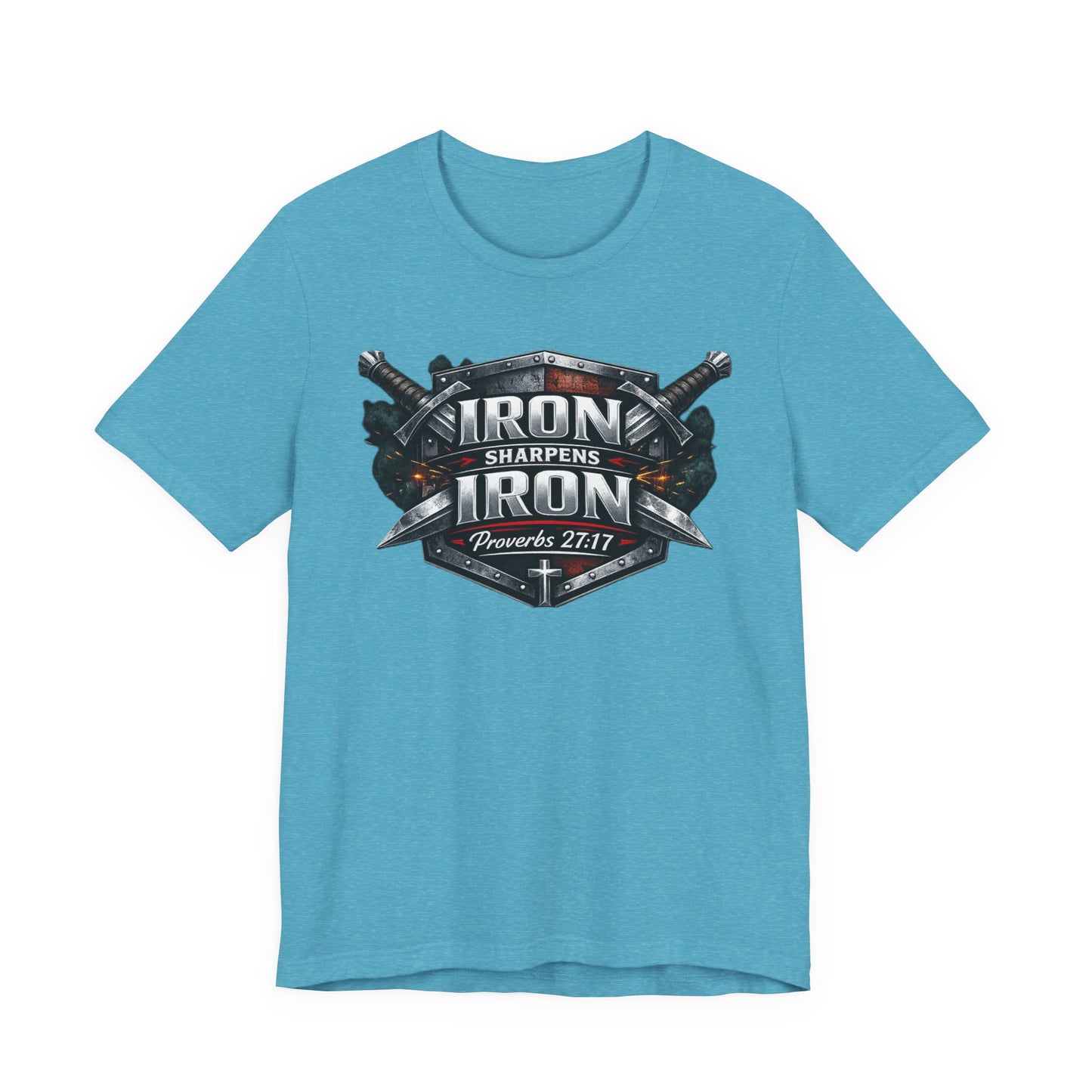 Iron Sharpens Iron T-Shirt — Faith-Based Proverbs 27:17 Graphic Tee