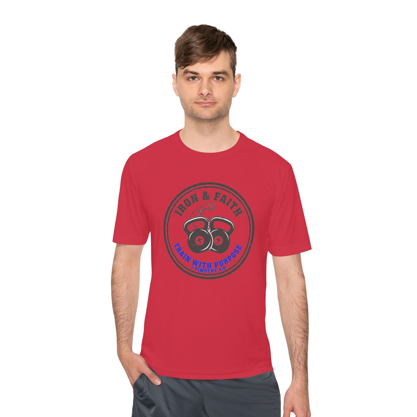 Iron & Faith Training Tee — 1 Timothy 4:8 Workout Shirt