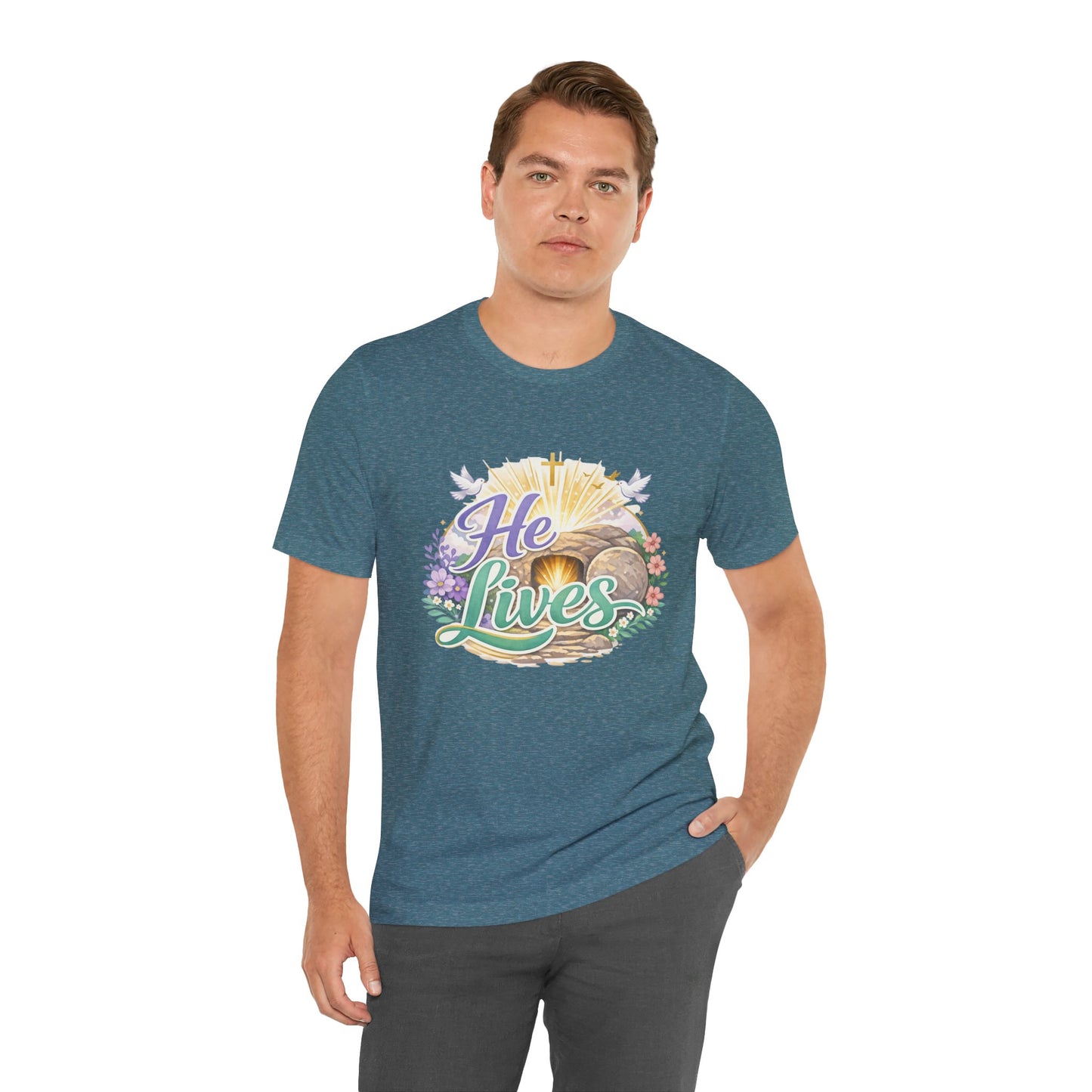He Lives Jesus Tomb Tee — Christian Easter T‑Shirt