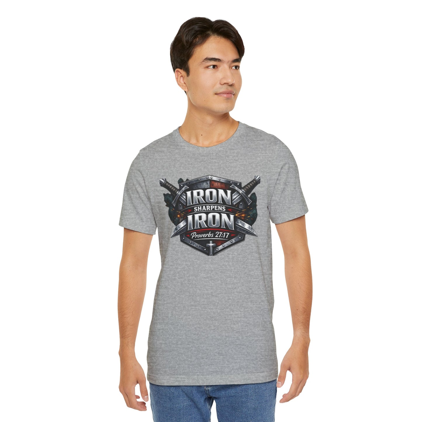 Iron Sharpens Iron T-Shirt — Faith-Based Proverbs 27:17 Graphic Tee