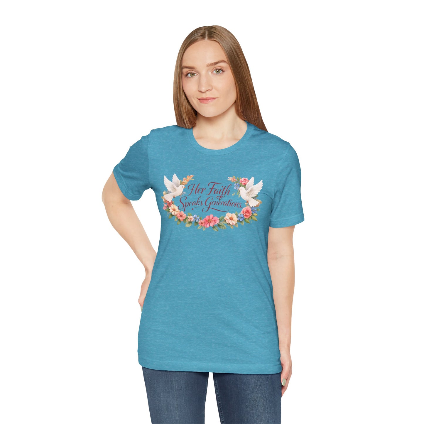 Her Faith Speaks Generations T-Shirt — Floral Christian Inspirational Tee