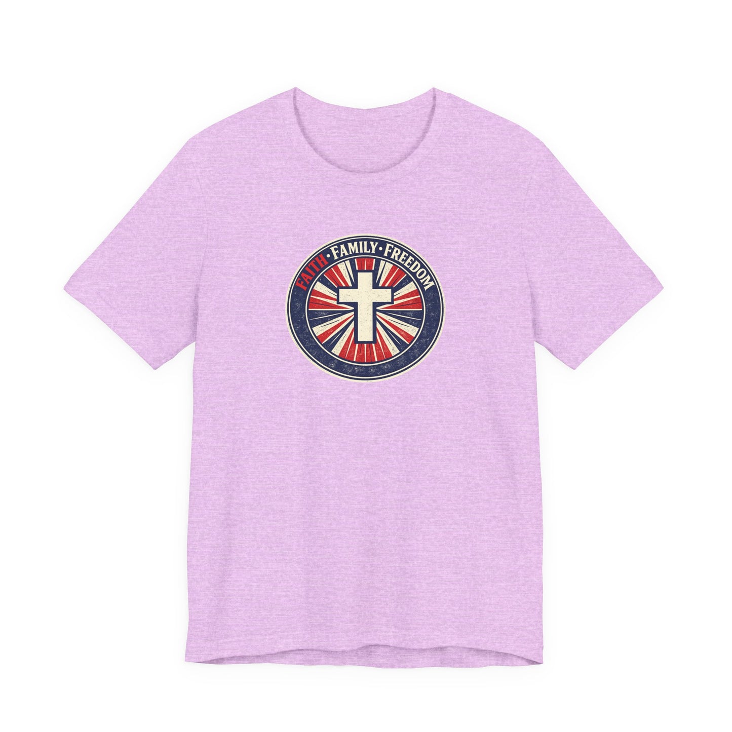 Faith Family Freedom T‑Shirt — Cross Emblem Patriotic Graphic Tee