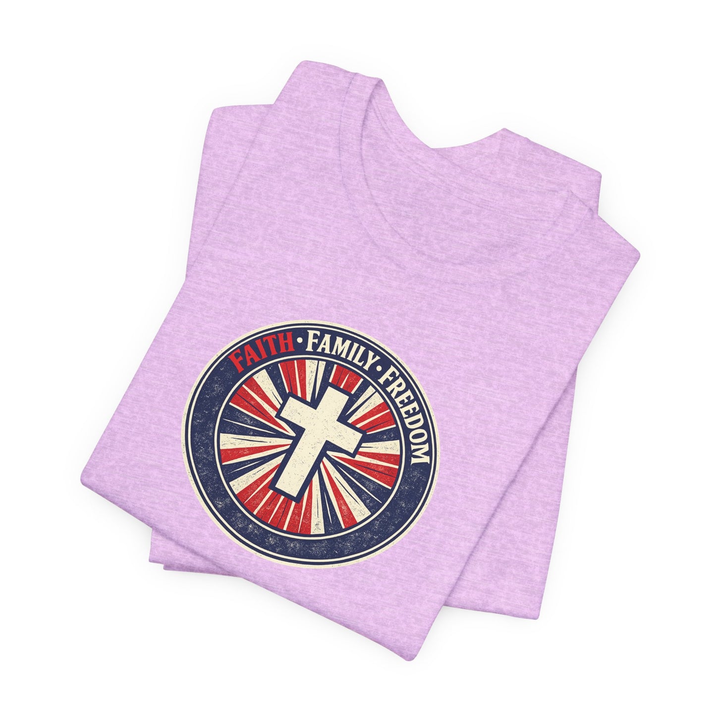 Faith Family Freedom T‑Shirt — Cross Emblem Patriotic Graphic Tee