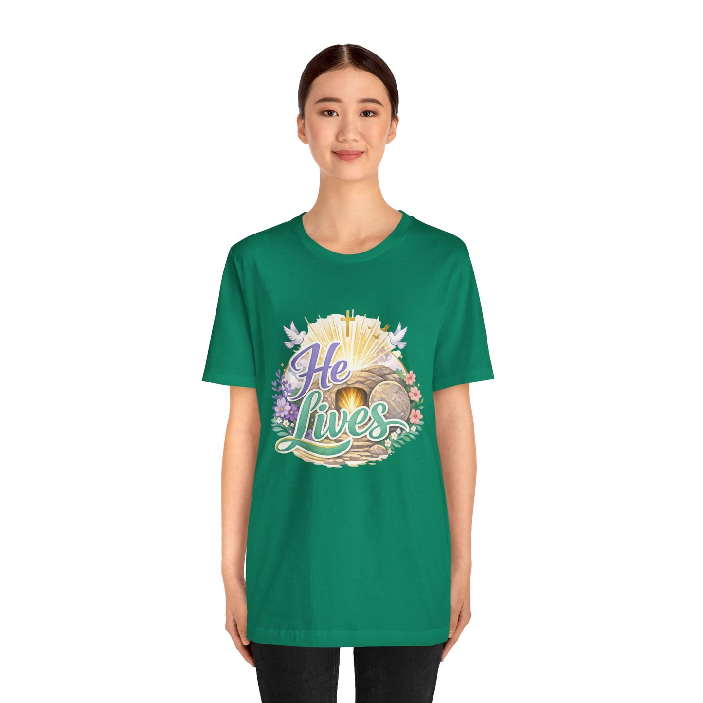 He Lives Jesus Tomb Tee — Christian Easter T‑Shirt