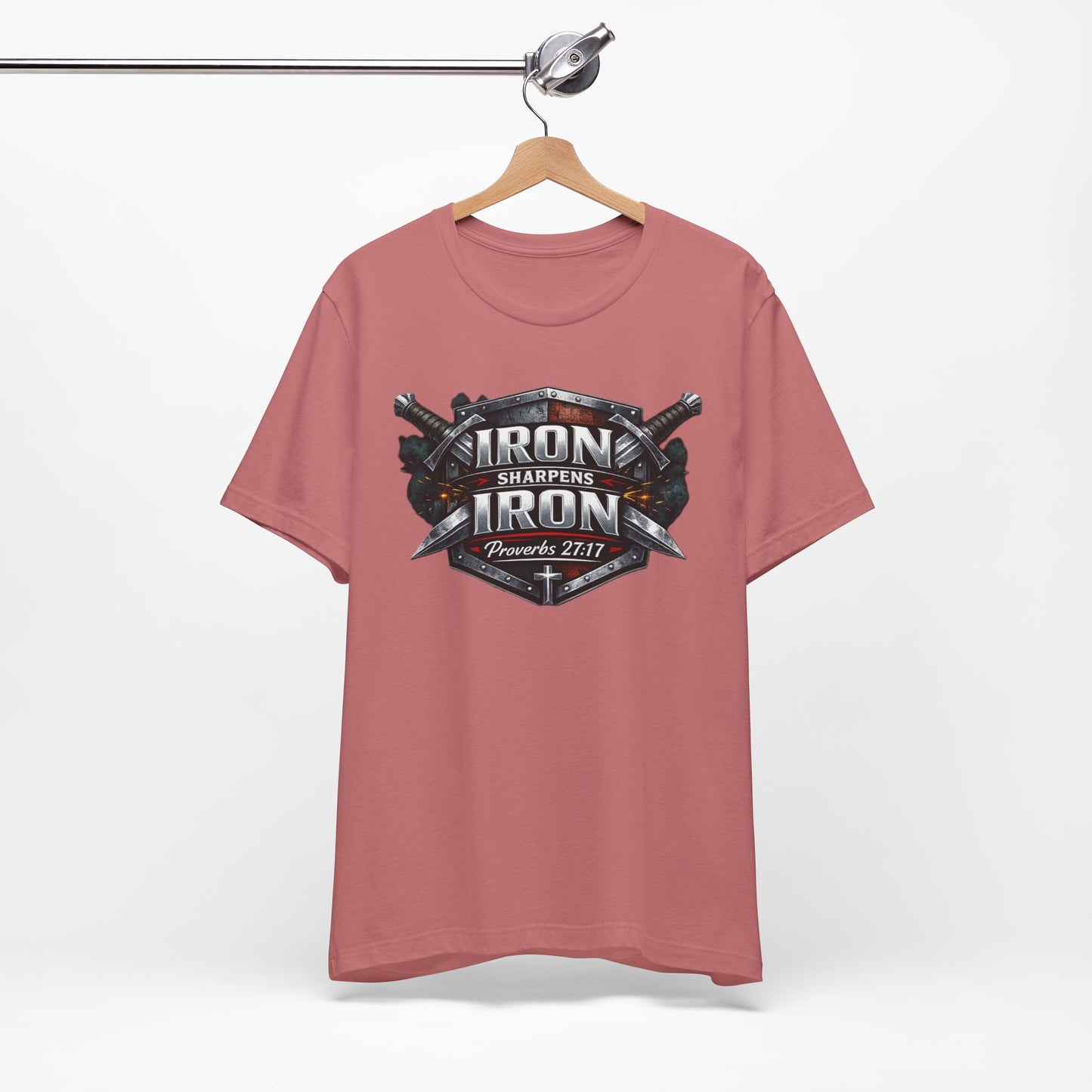 Iron Sharpens Iron T-Shirt — Faith-Based Proverbs 27:17 Graphic Tee