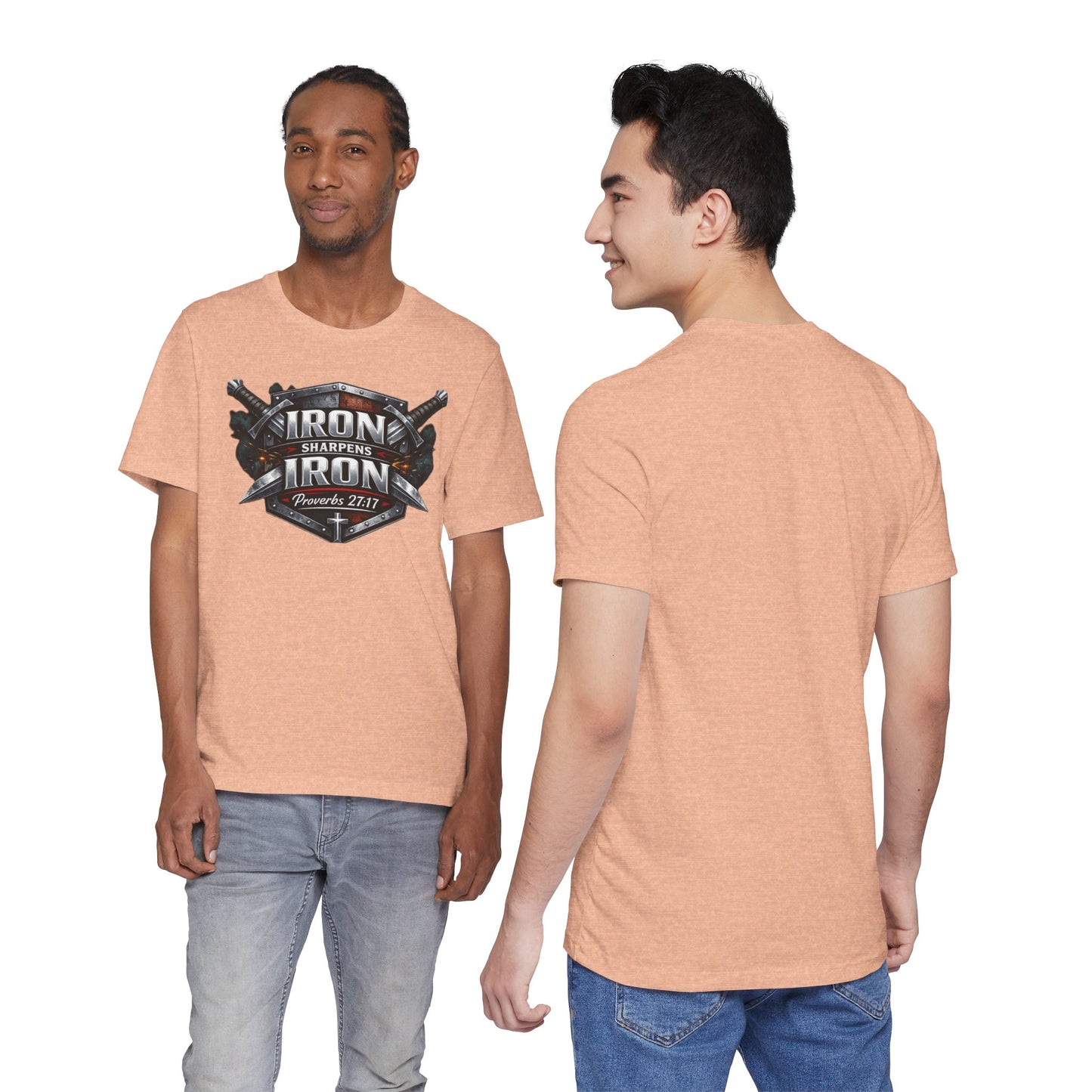 Iron Sharpens Iron T-Shirt — Faith-Based Proverbs 27:17 Graphic Tee