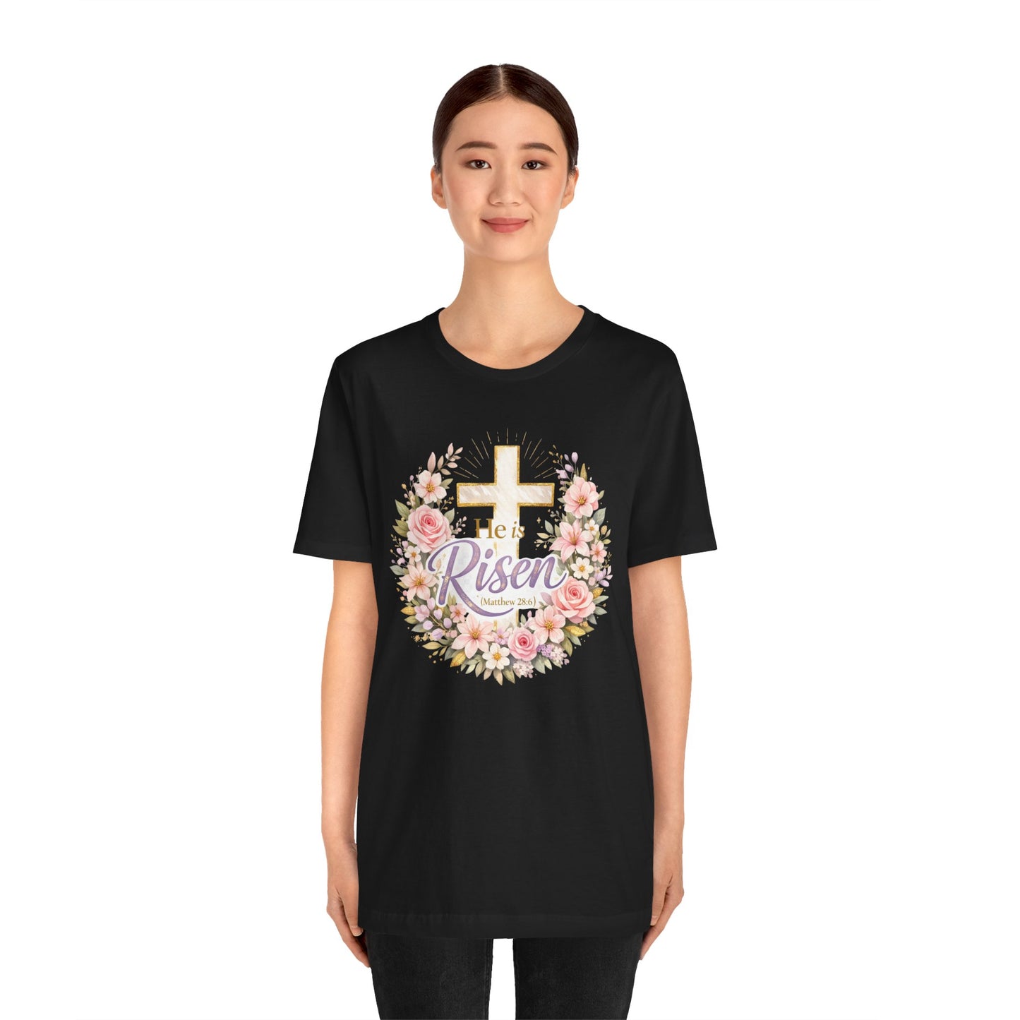 He Is Risen Floral Cross T-Shirt