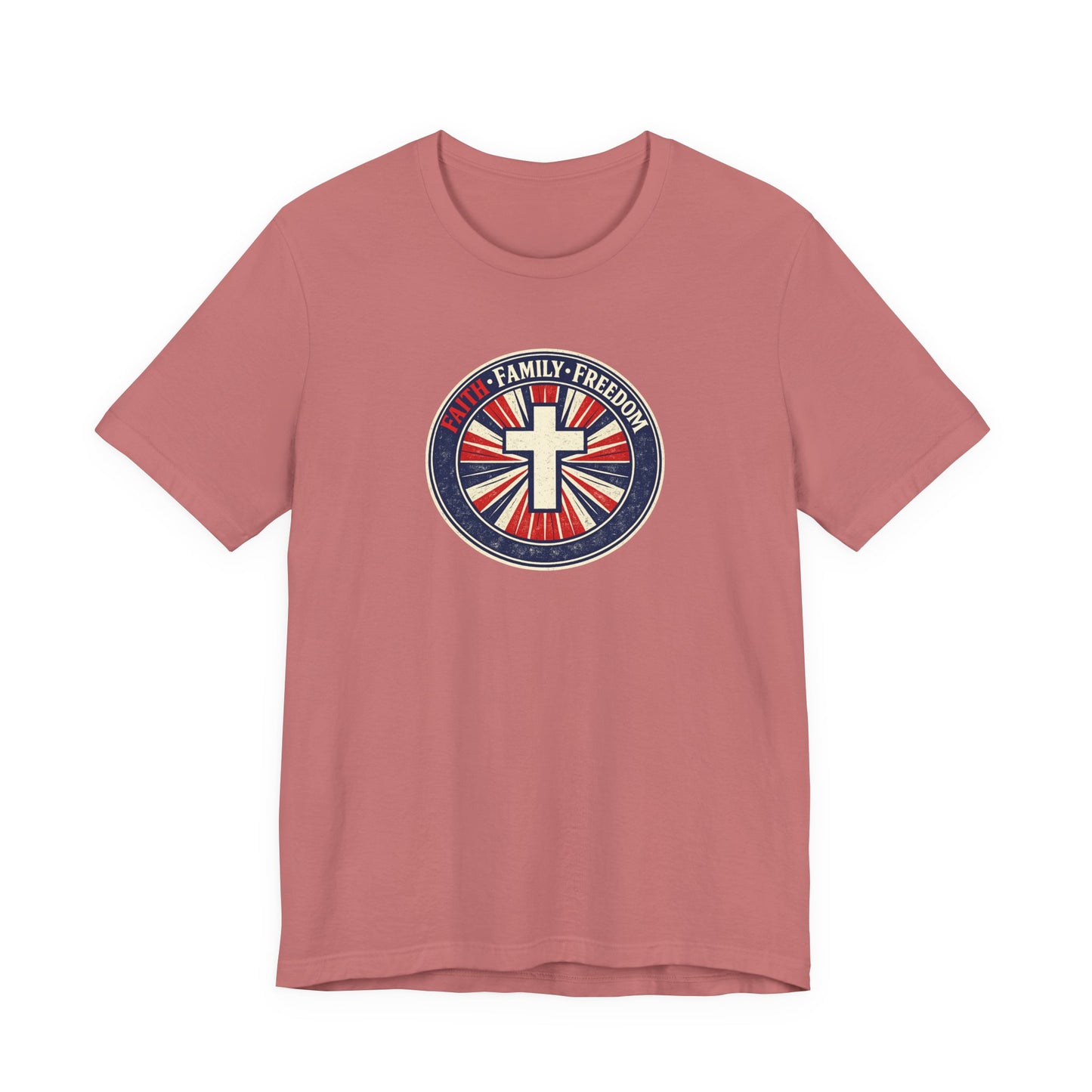 Faith Family Freedom T‑Shirt — Cross Emblem Patriotic Graphic Tee