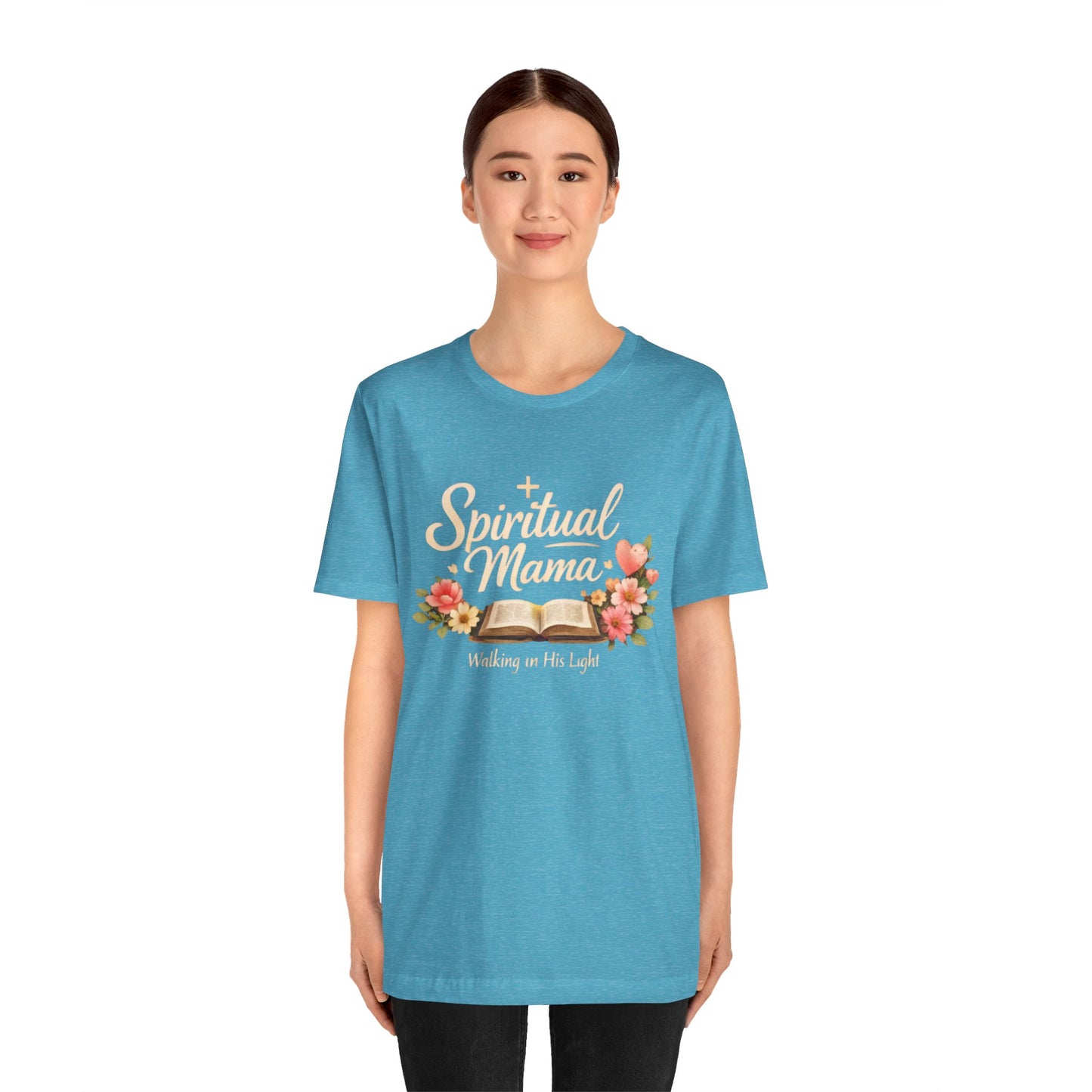 Spiritual Mama T-Shirt — "Walking in His Light" Floral Bible Tee