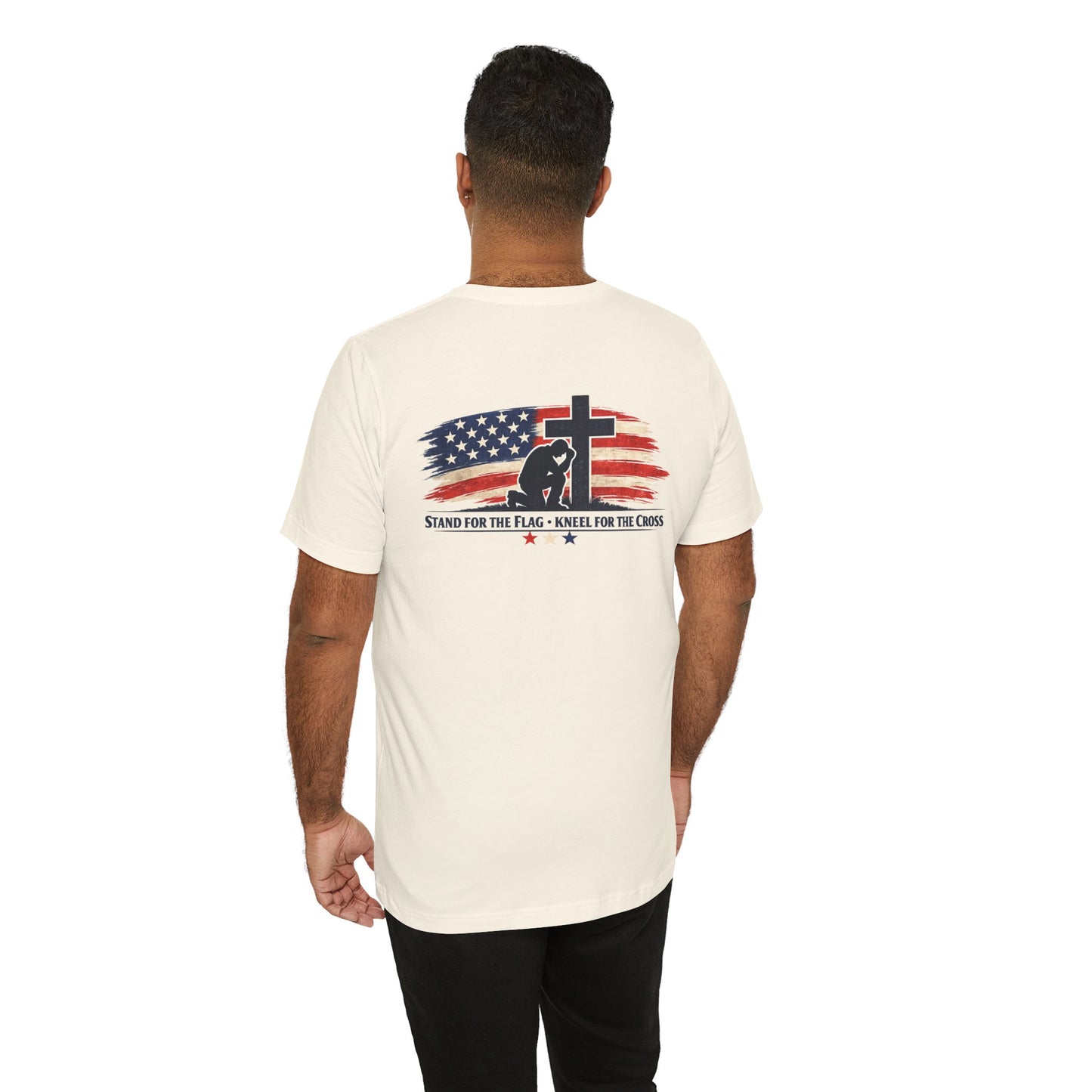 Patriotic Cross Tee – "Stand for the Flag, Kneel for the Cross" Short Sleeve T-Shirt