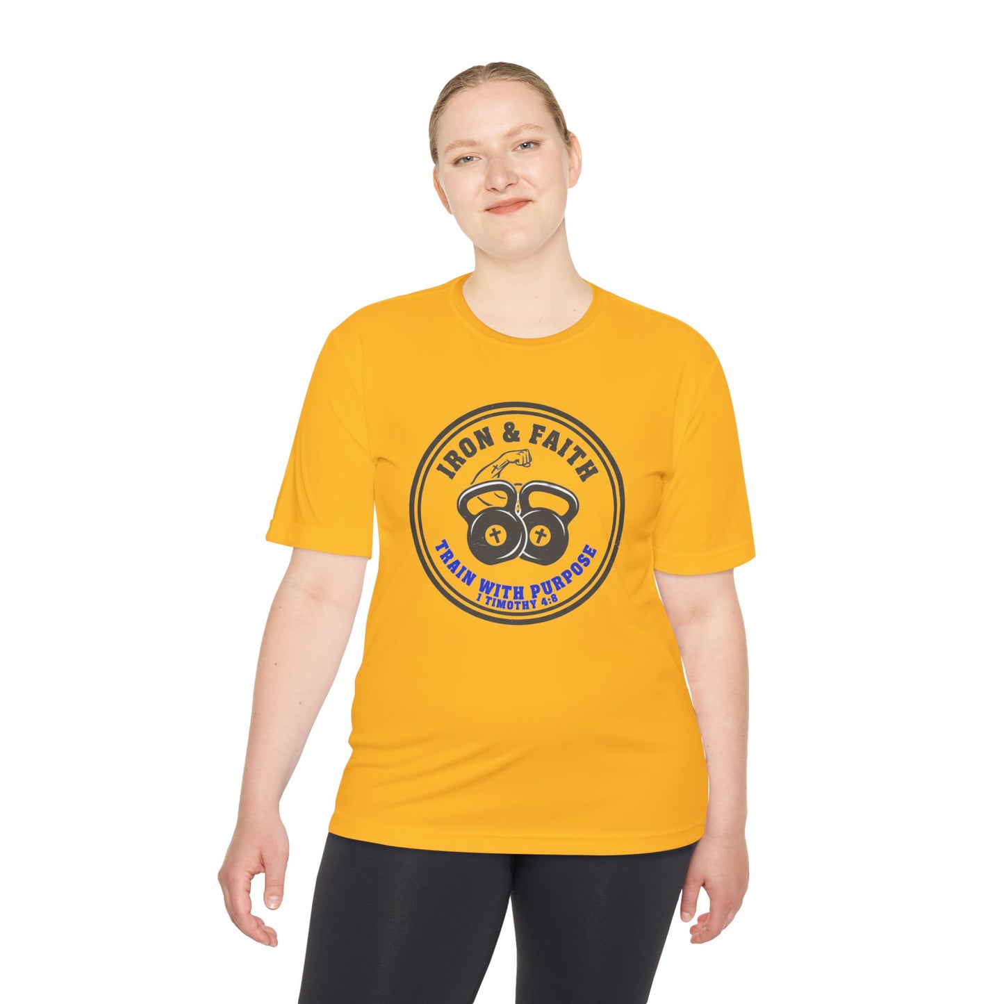 Iron & Faith Training Tee — 1 Timothy 4:8 Workout Shirt