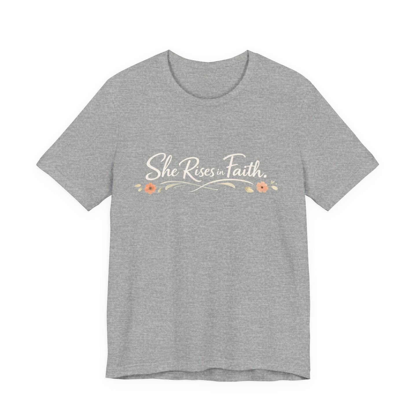 "She Rises In Faith" Chest Tee – Delicate Peach Blossom Graphic