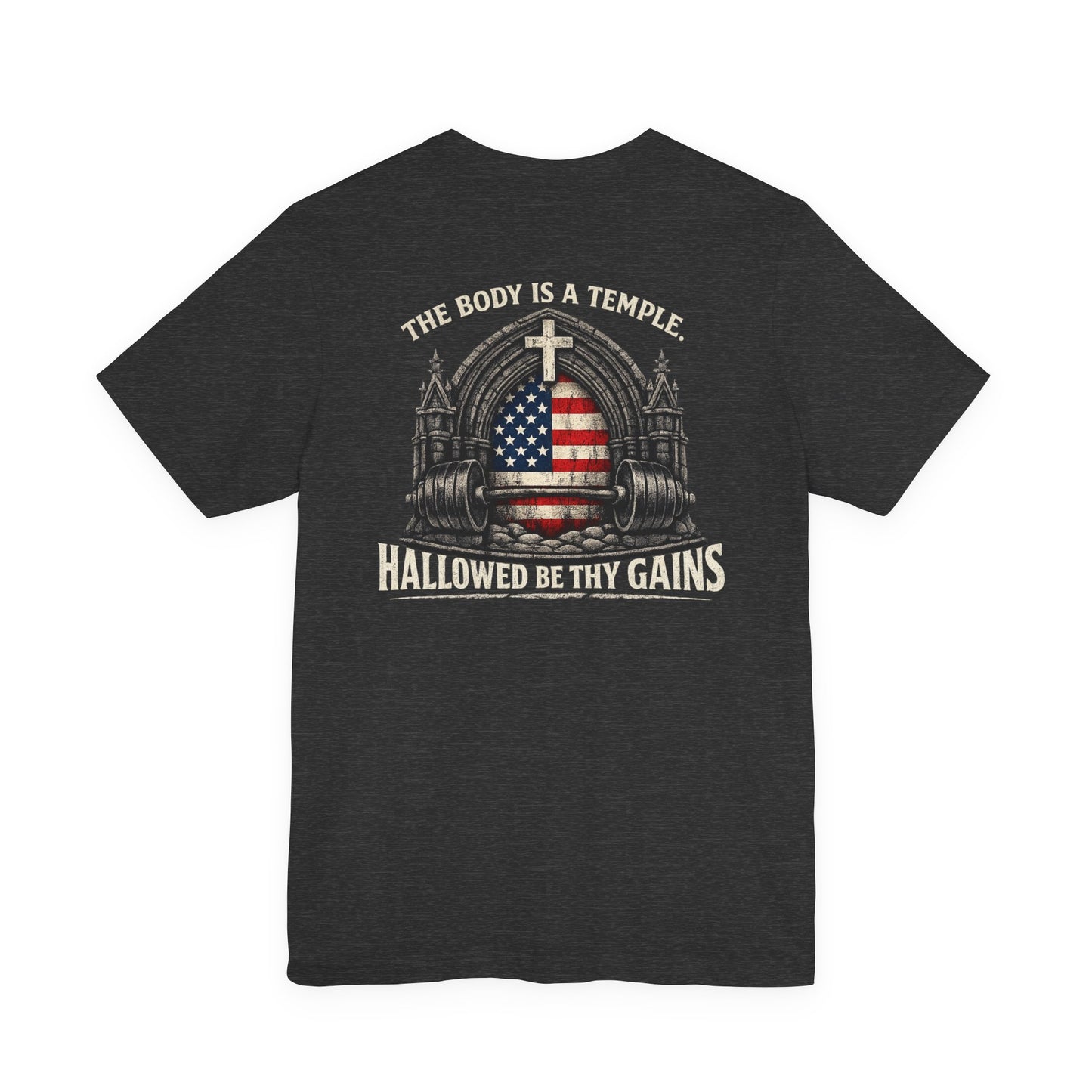 Patriotic Gym Tee — “The Body Is a Temple” American Flag Fitness T-Shirt