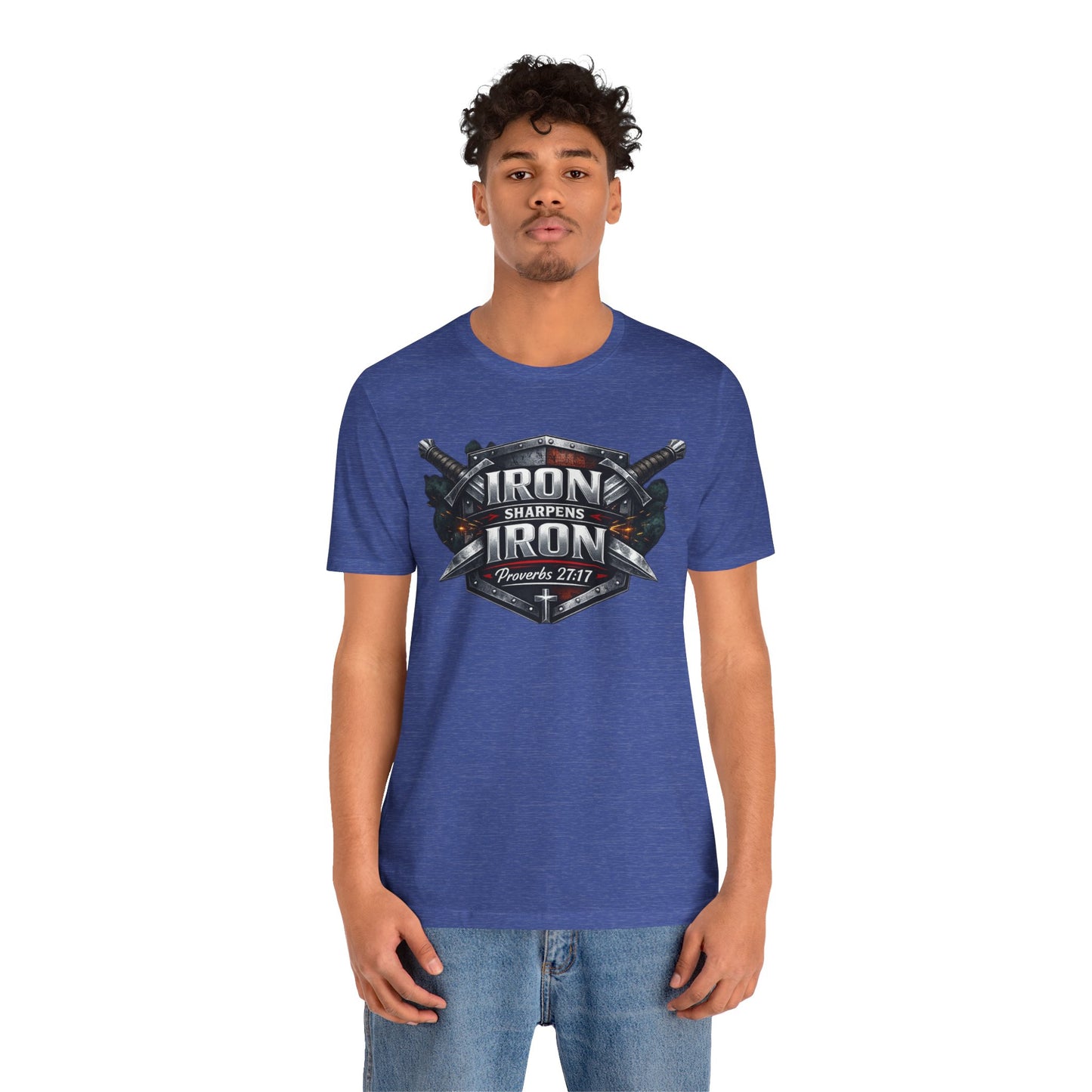 Iron Sharpens Iron T-Shirt — Faith-Based Proverbs 27:17 Graphic Tee