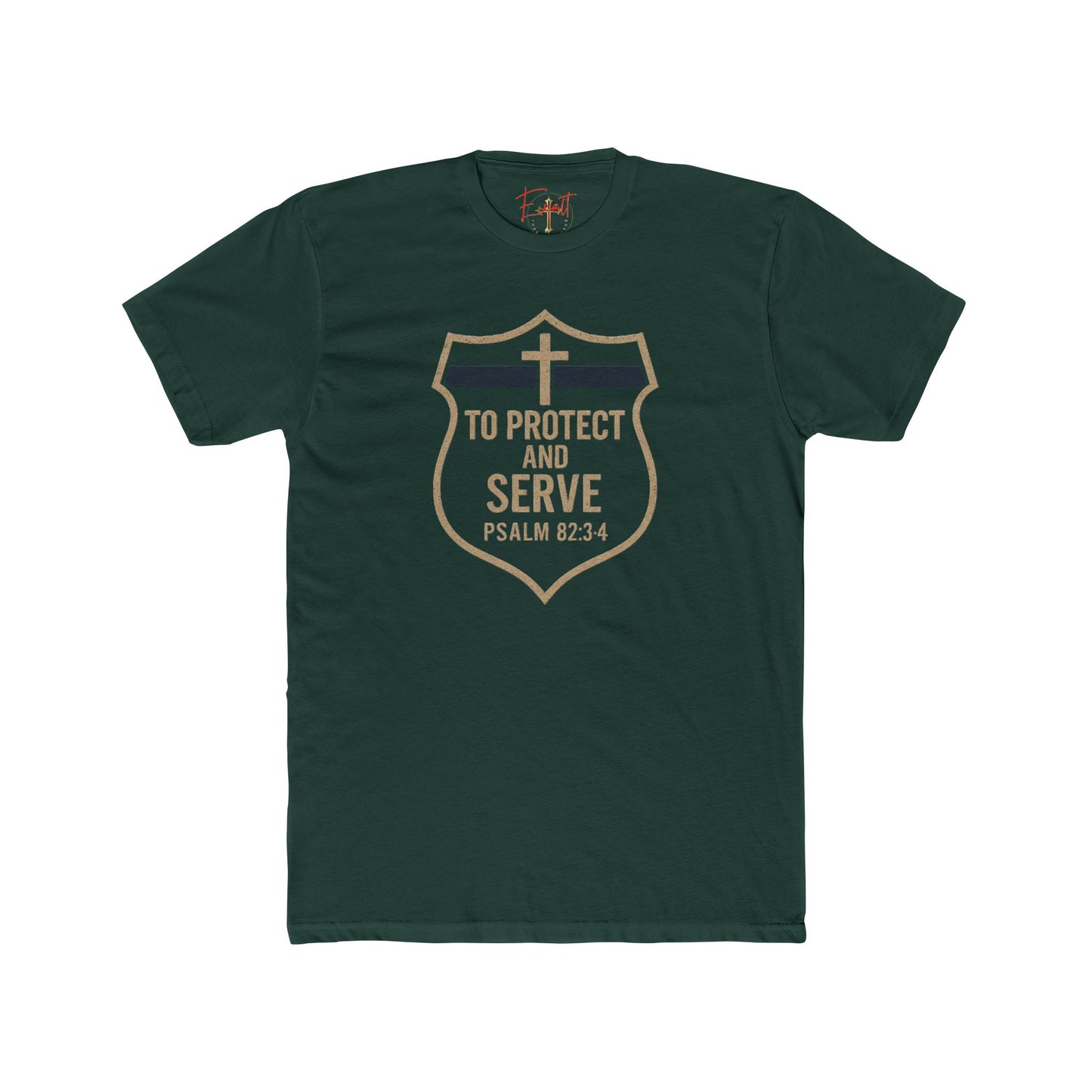 Blue Line "Serve and Protect" Christian Cross T-Shirt