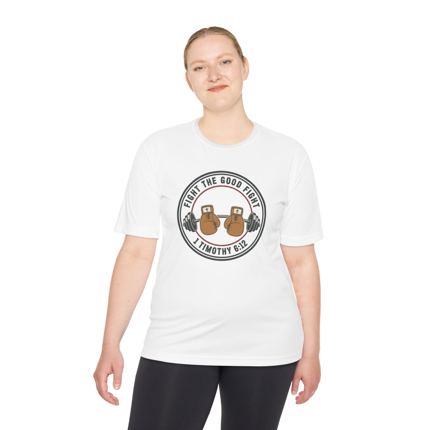 1 Timothy 6:12 'Fight the Good Fight' Moisture-Wicking Workout Tee