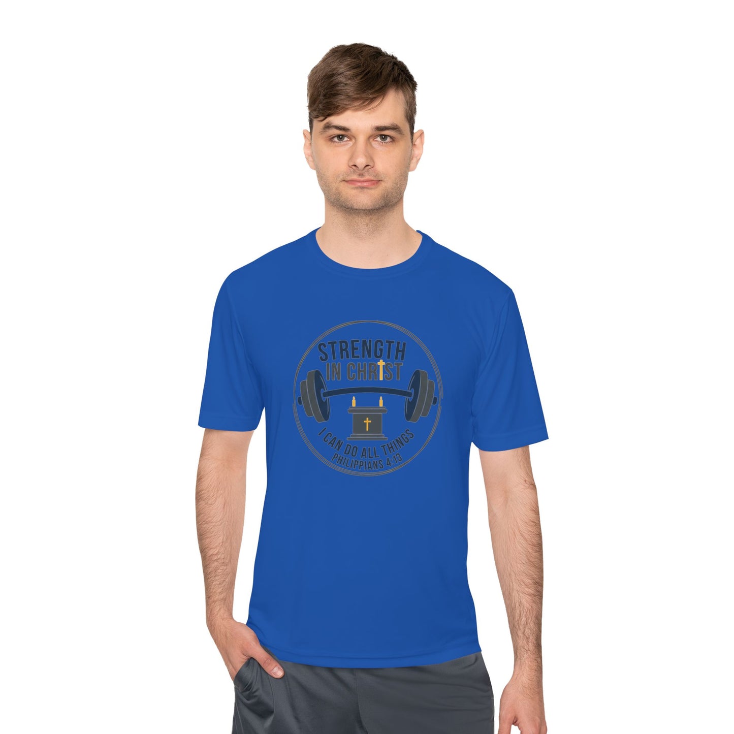 Philippians 4:13 'Strength in Christ' Moisture-Wicking Workout Tee