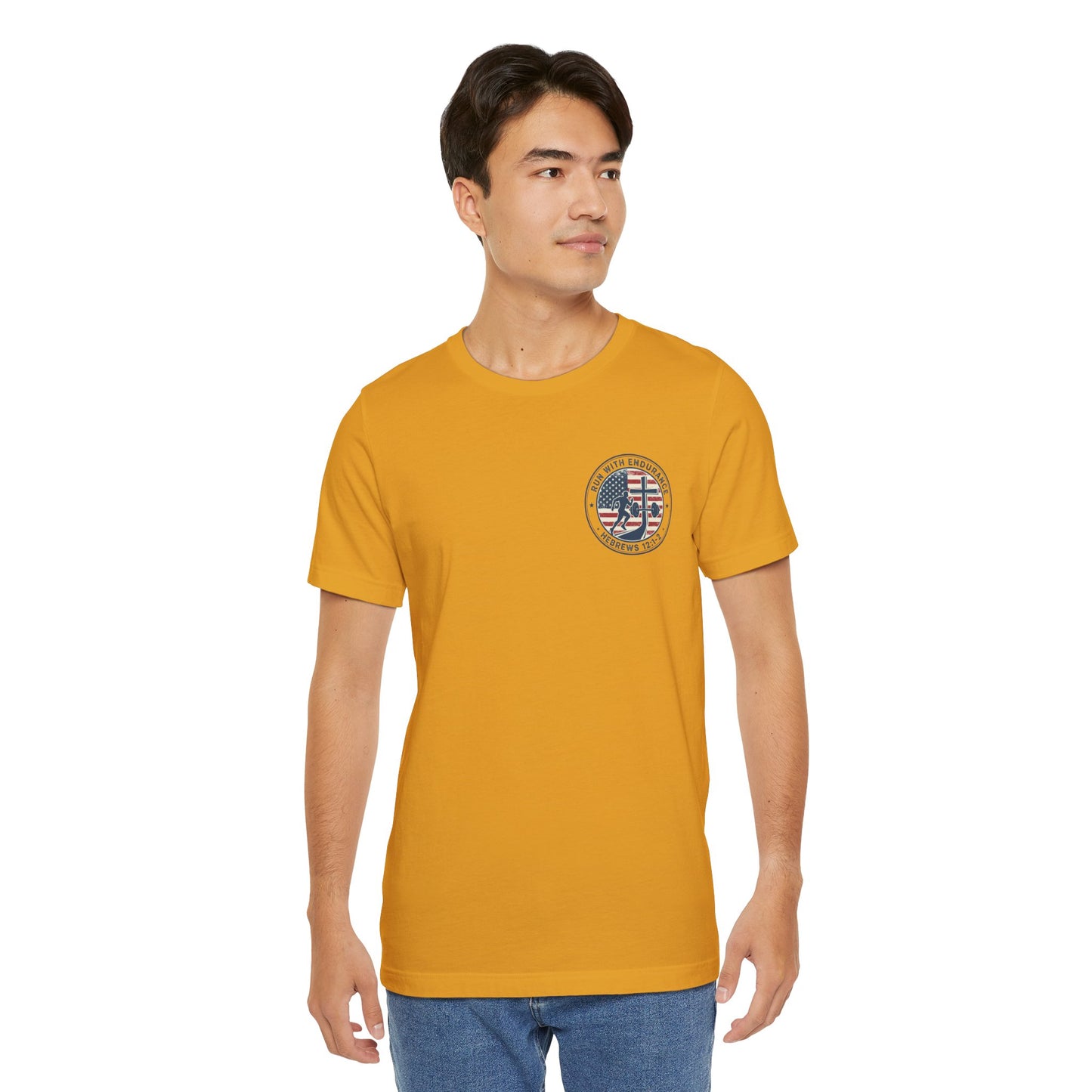 Hebrews 12:1-2 'Run With Endurance' T-Shirt — Inspirational Christian Tee