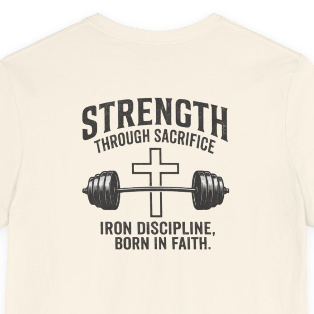 Strength Through Sacrifice Tee — Faith & Fitness Workout T‑Shirt