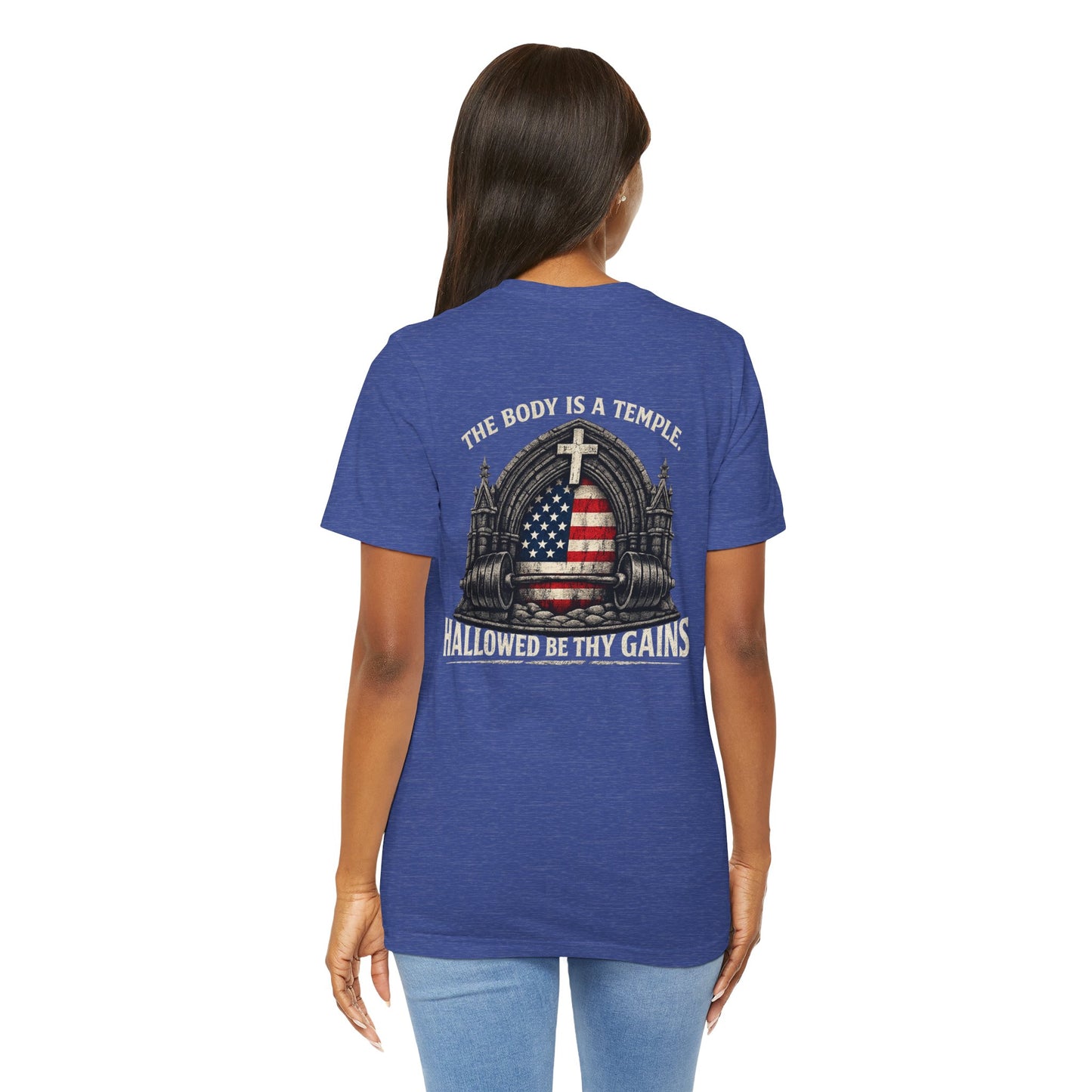Patriotic Gym Tee — “The Body Is a Temple” American Flag Fitness T-Shirt