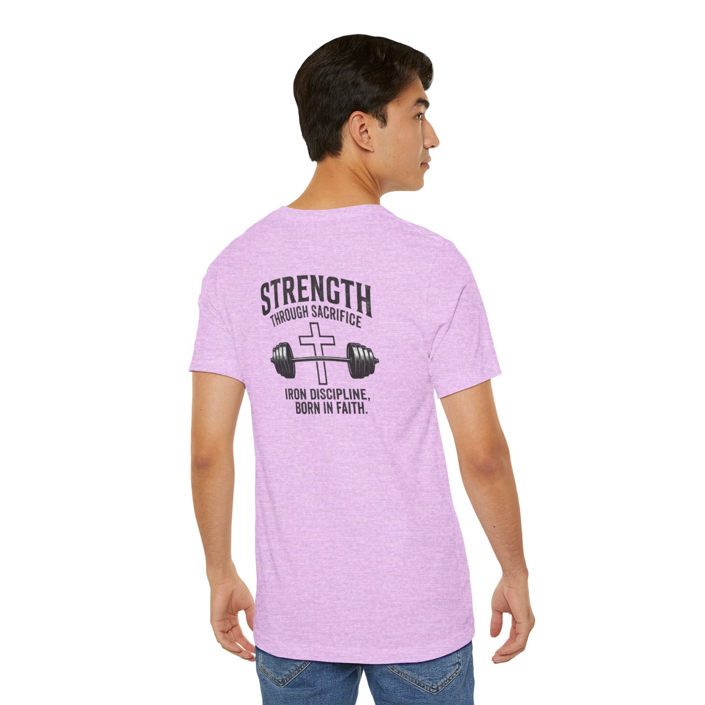 Strength Through Sacrifice Tee — Faith & Fitness Workout T‑Shirt