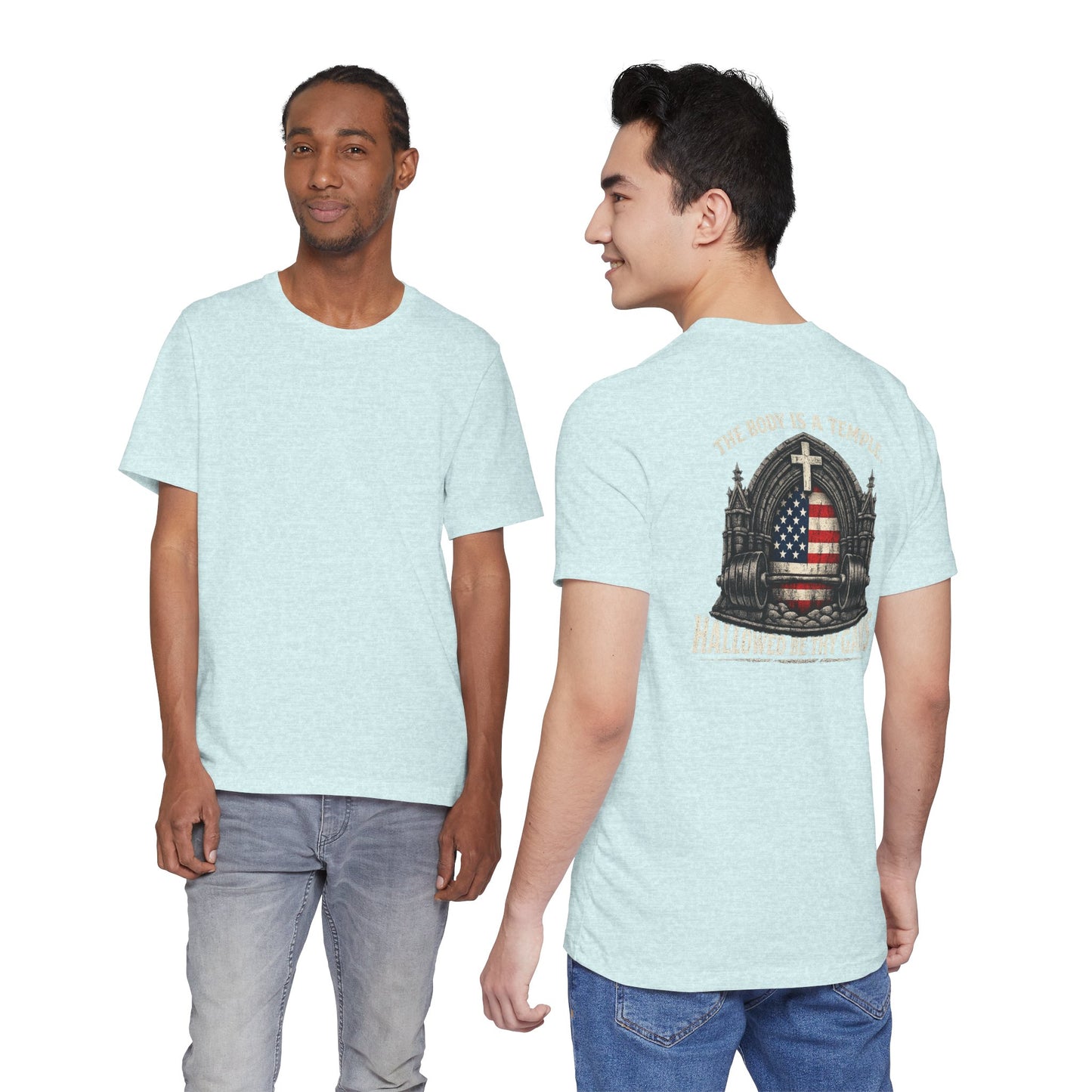 Patriotic Gym Tee — “The Body Is a Temple” American Flag Fitness T-Shirt