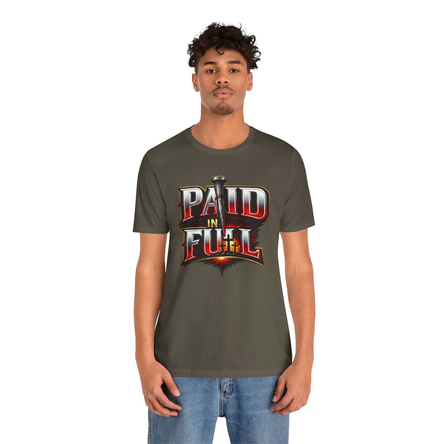 Paid In Full Christian Cross T-Shirt — Nail & Triple Cross Graphic