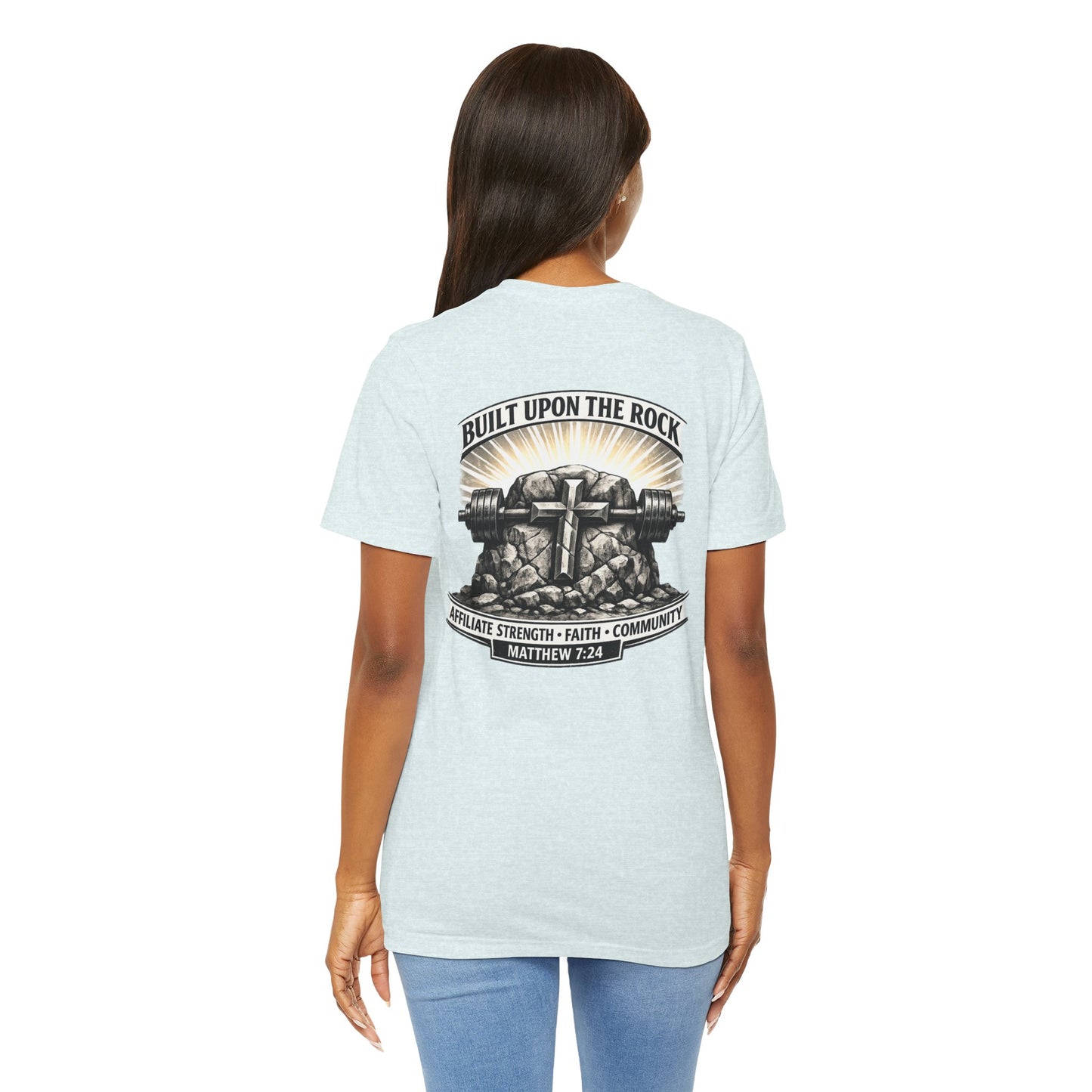 Built Upon the Rock T‑Shirt — Christian Faith Matthew 7:24 Graphic Tee