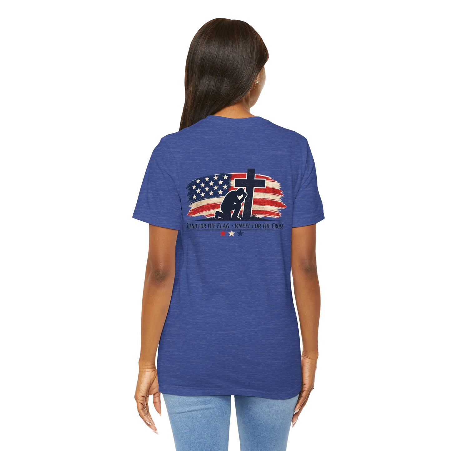 Patriotic Cross Tee – "Stand for the Flag, Kneel for the Cross" Short Sleeve T-Shirt