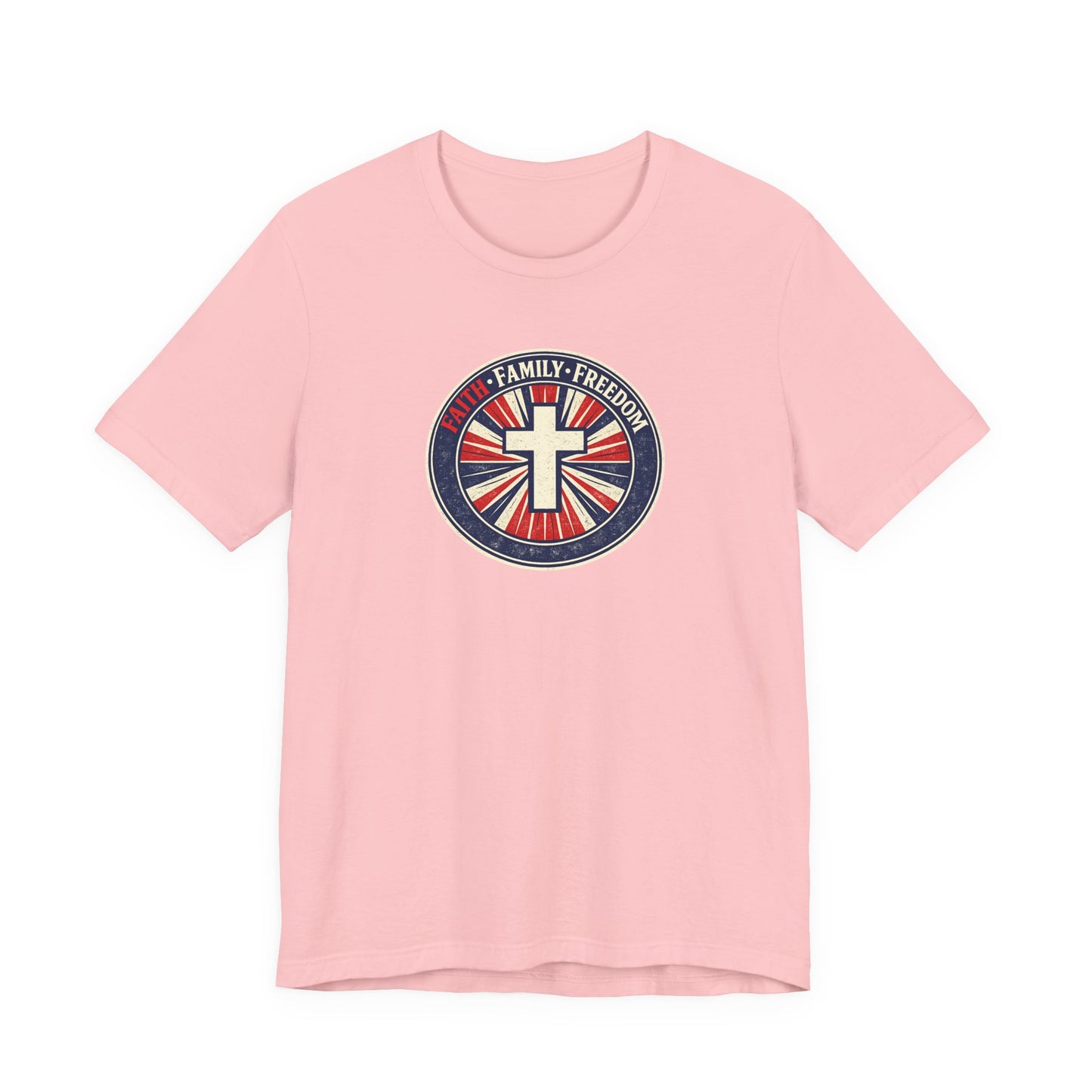 Faith Family Freedom T‑Shirt — Cross Emblem Patriotic Graphic Tee