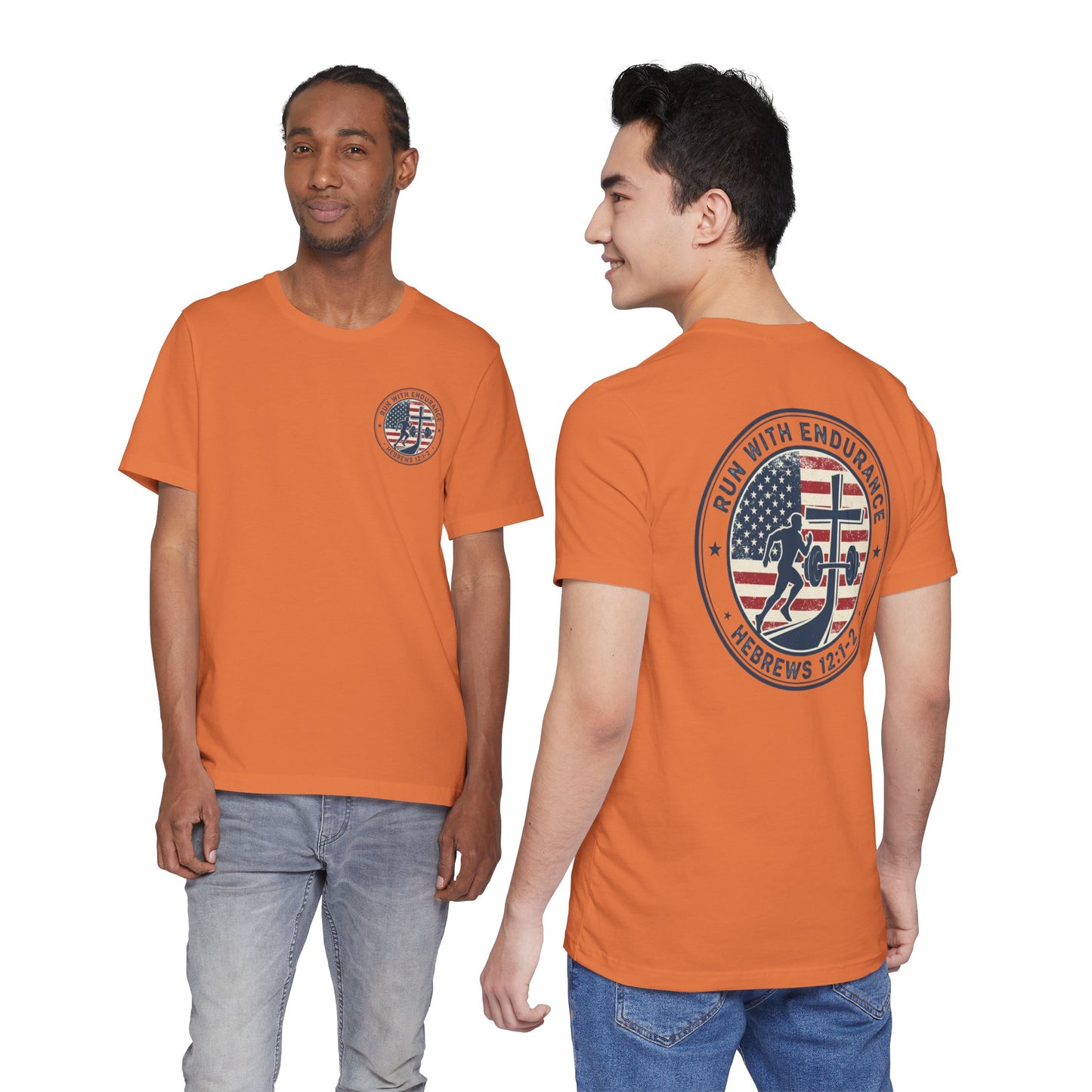 Hebrews 12:1-2 'Run With Endurance' T-Shirt — Inspirational Christian Tee